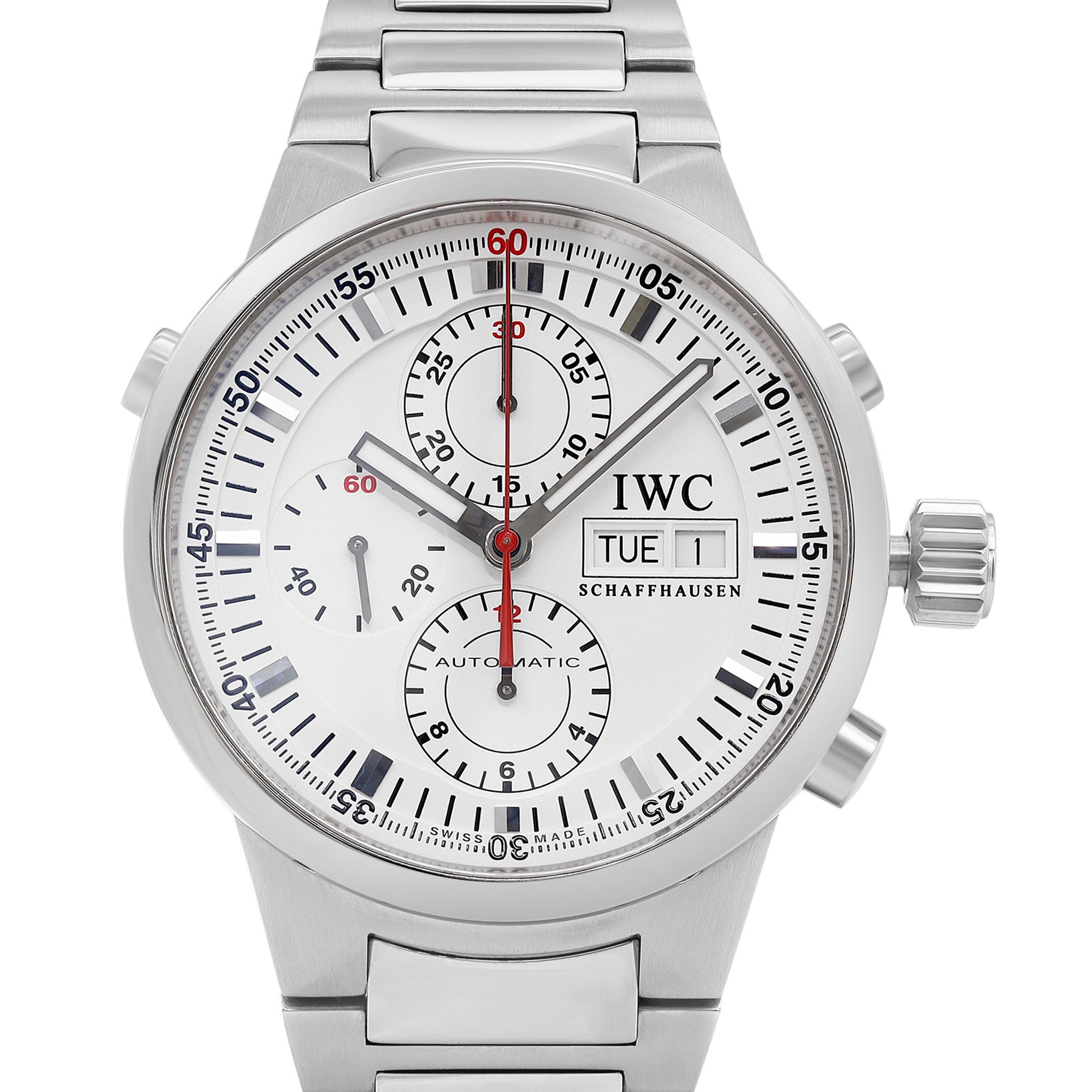 IWC GST Split Second Chronograph Steel White Dial Automatic Mens Watch IW371523 In Excellent Condition For Sale In New York, NY