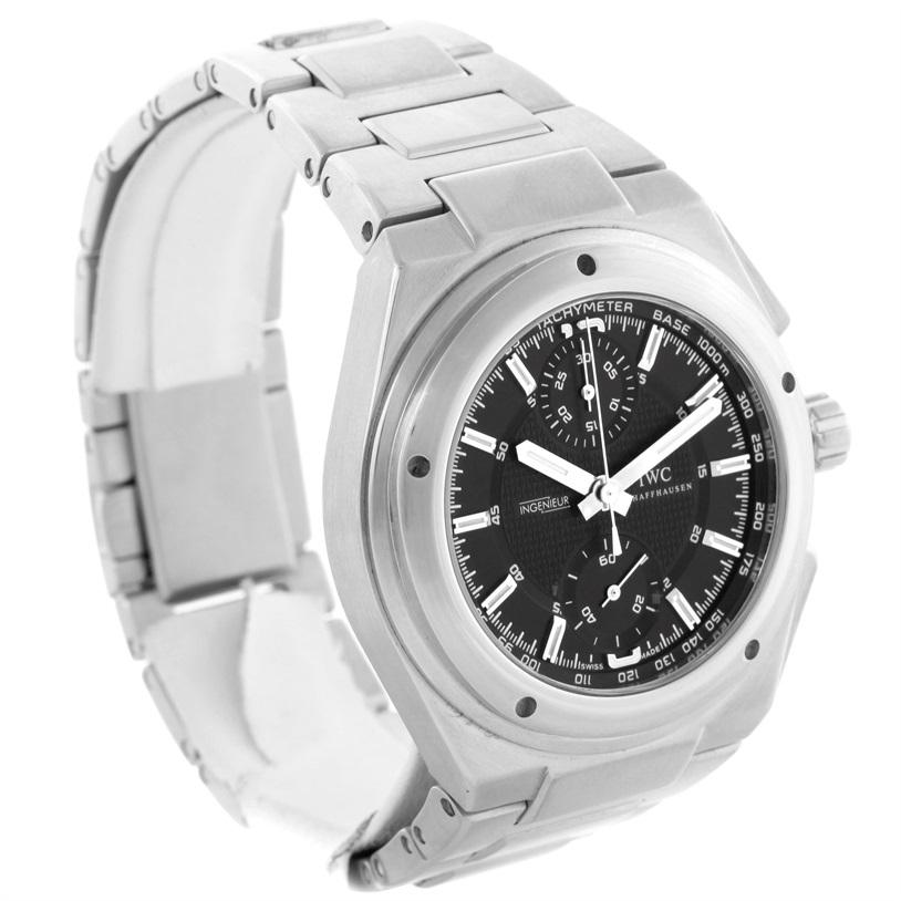 IWC Ingenieur Automatic Chronograph Black Dial Mens Watch IW372501. Automatic self-winding movement with Stop-Watch Functions. Power Reserve of approximately 44 hours. Stainless steel case 42.5 mm in diameter. Scratch resistant anti-reflective