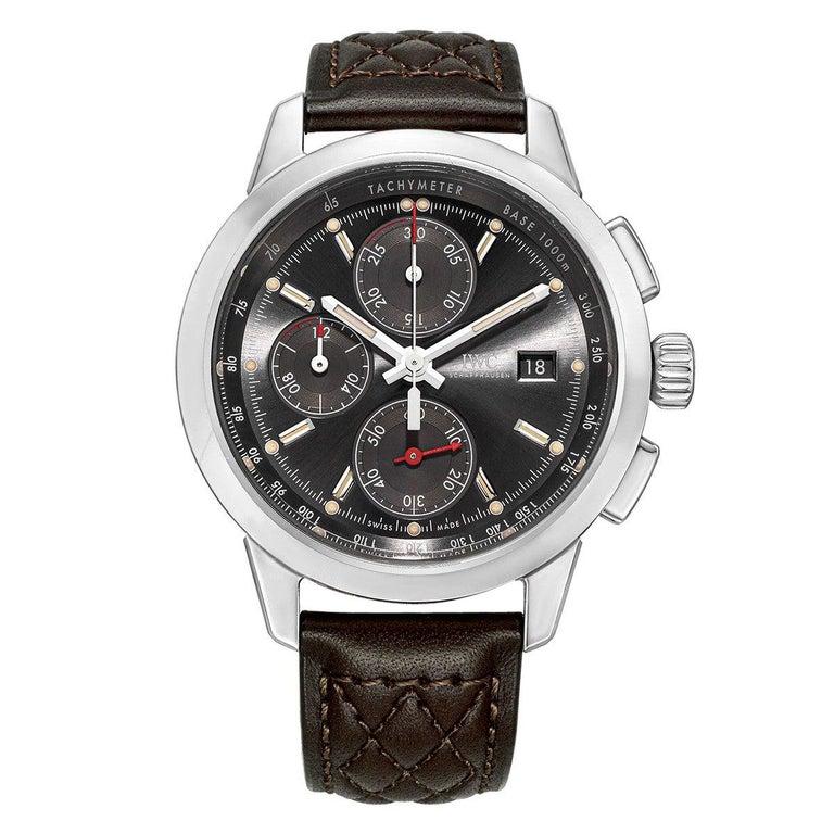 Pre-owned IWC Ingenieur Chronograph Edition “Rudolf Caracciola” (ref. IW380702), featuring the 69370 caliber self-winding automatic movement with an approximate 46-hour power reserve when fully wound; slate gray dial; chronograph function with