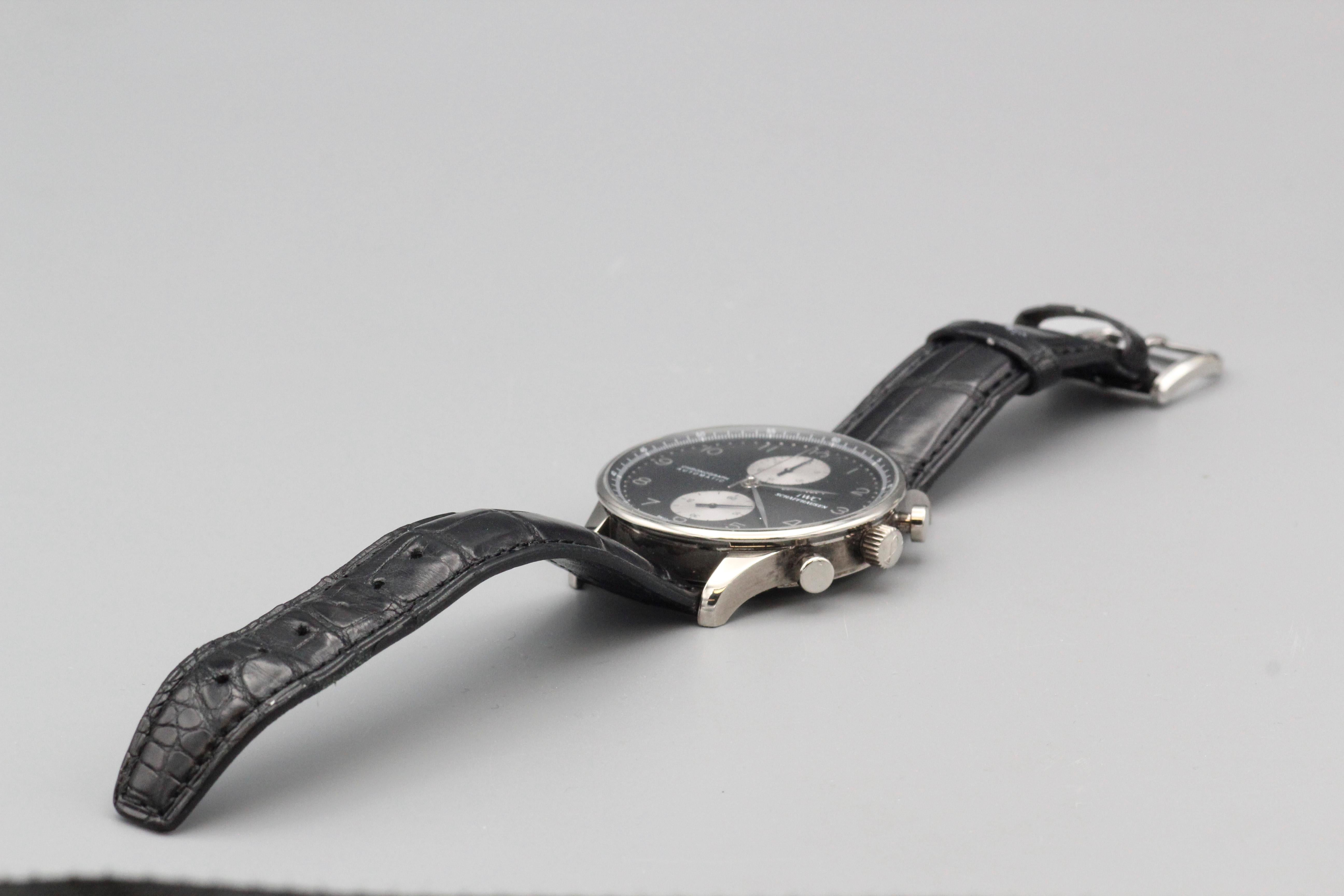 IWC Portugiesische 18 Karat Weißgold Chronograph-Armbanduhr mit seltenem Panda-Zifferblatt im Angebot 7