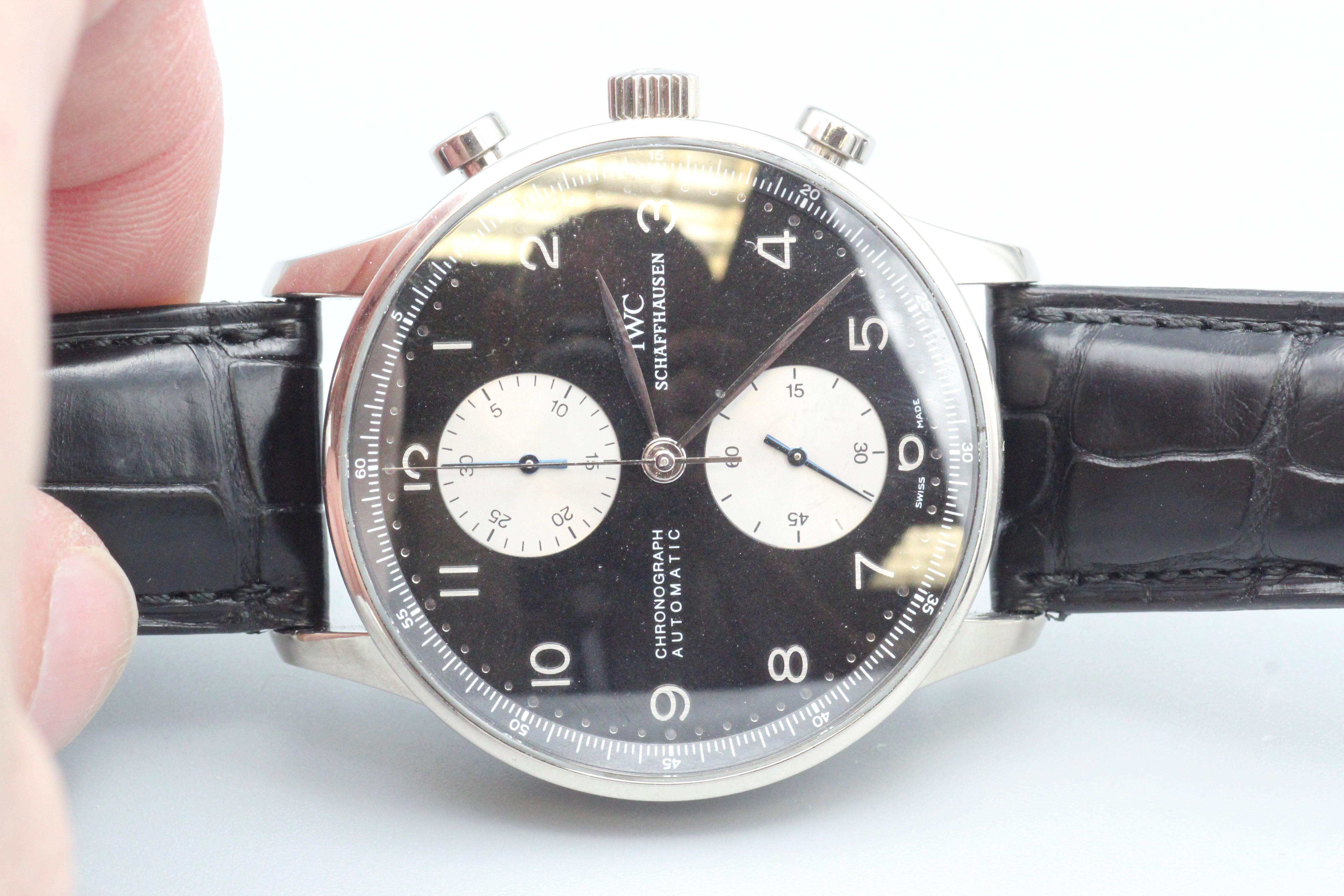 IWC Portugieser 18k White Gold Chronograph Wristwatch with rare Panda Dial For Sale 8