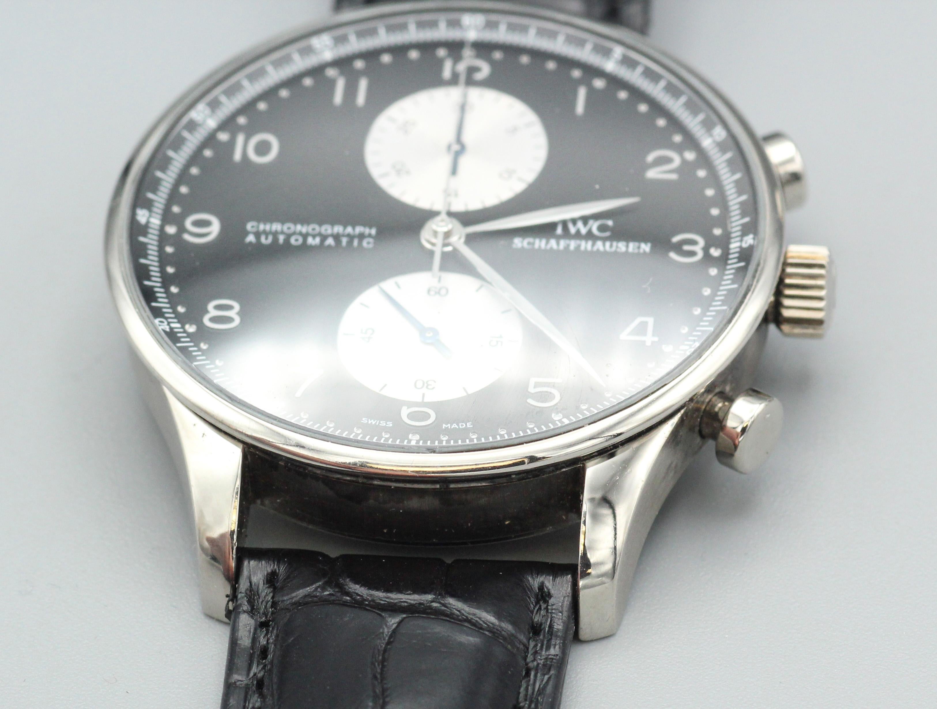 IWC Portugieser 18k White Gold Chronograph Wristwatch with rare Panda Dial For Sale 10