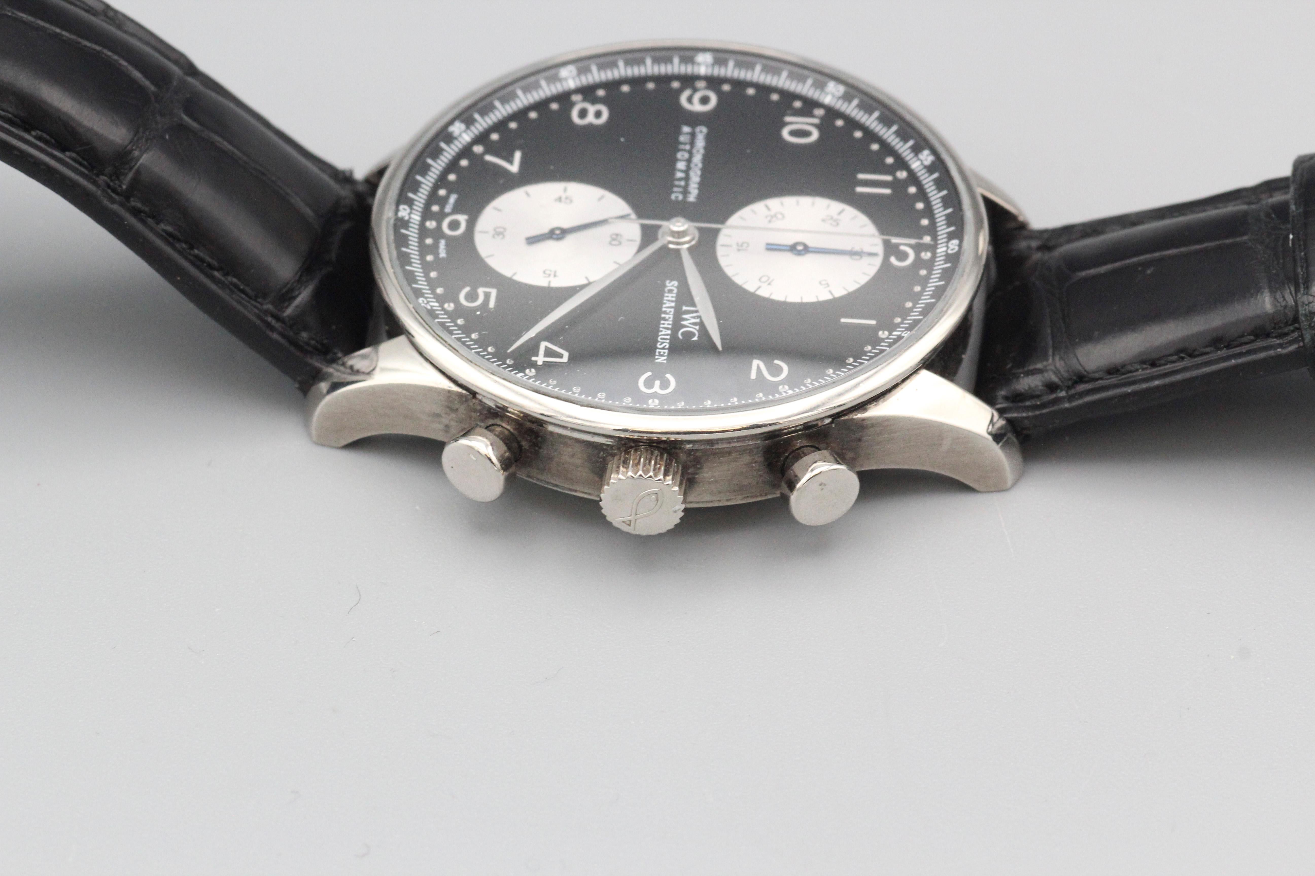 IWC Portugieser 18k White Gold Chronograph Wristwatch with rare Panda Dial For Sale 1