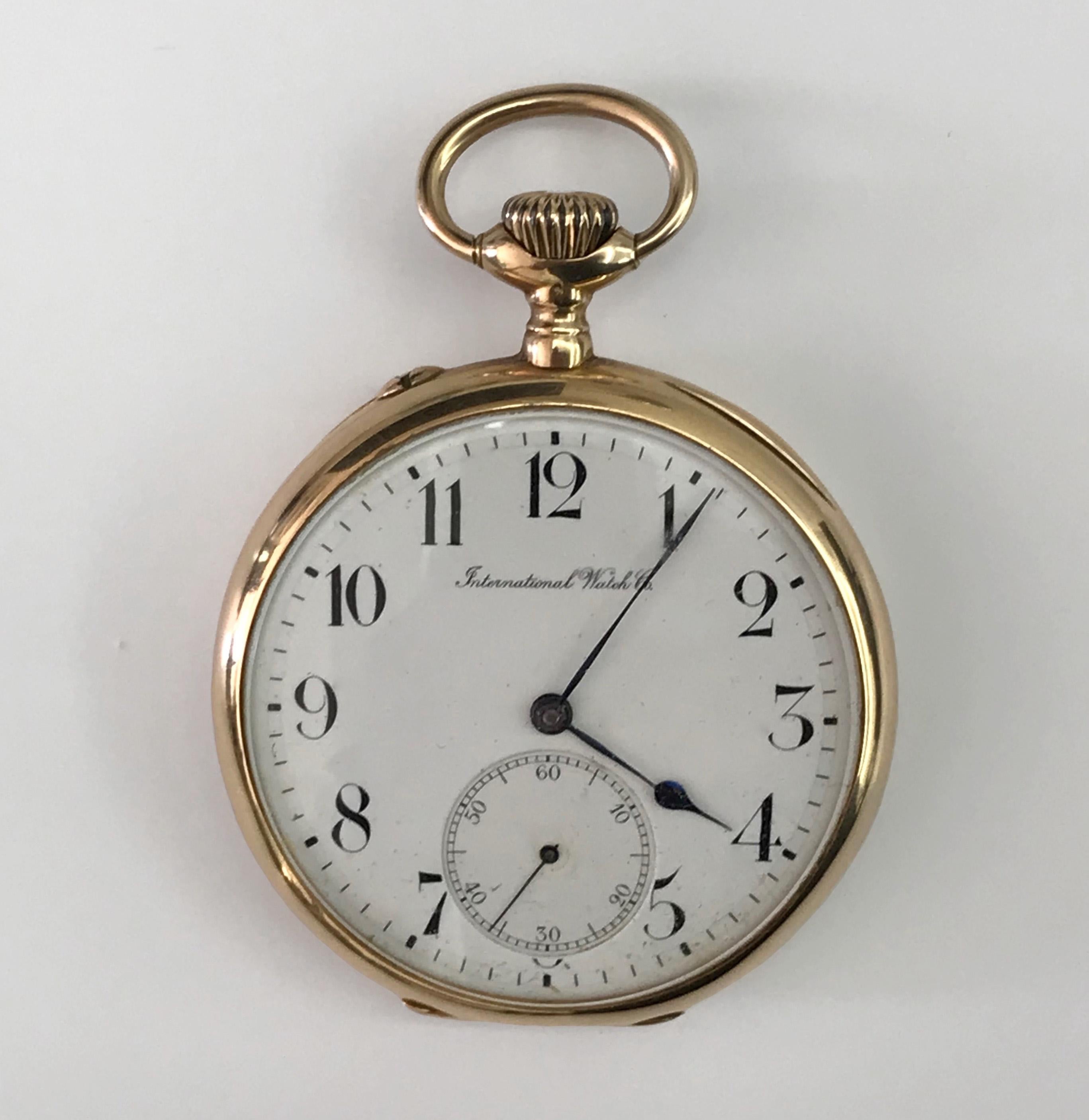 Gold  IWC International Watch & Co pocket watch in 18 karat gold. 1910s Swiss Made