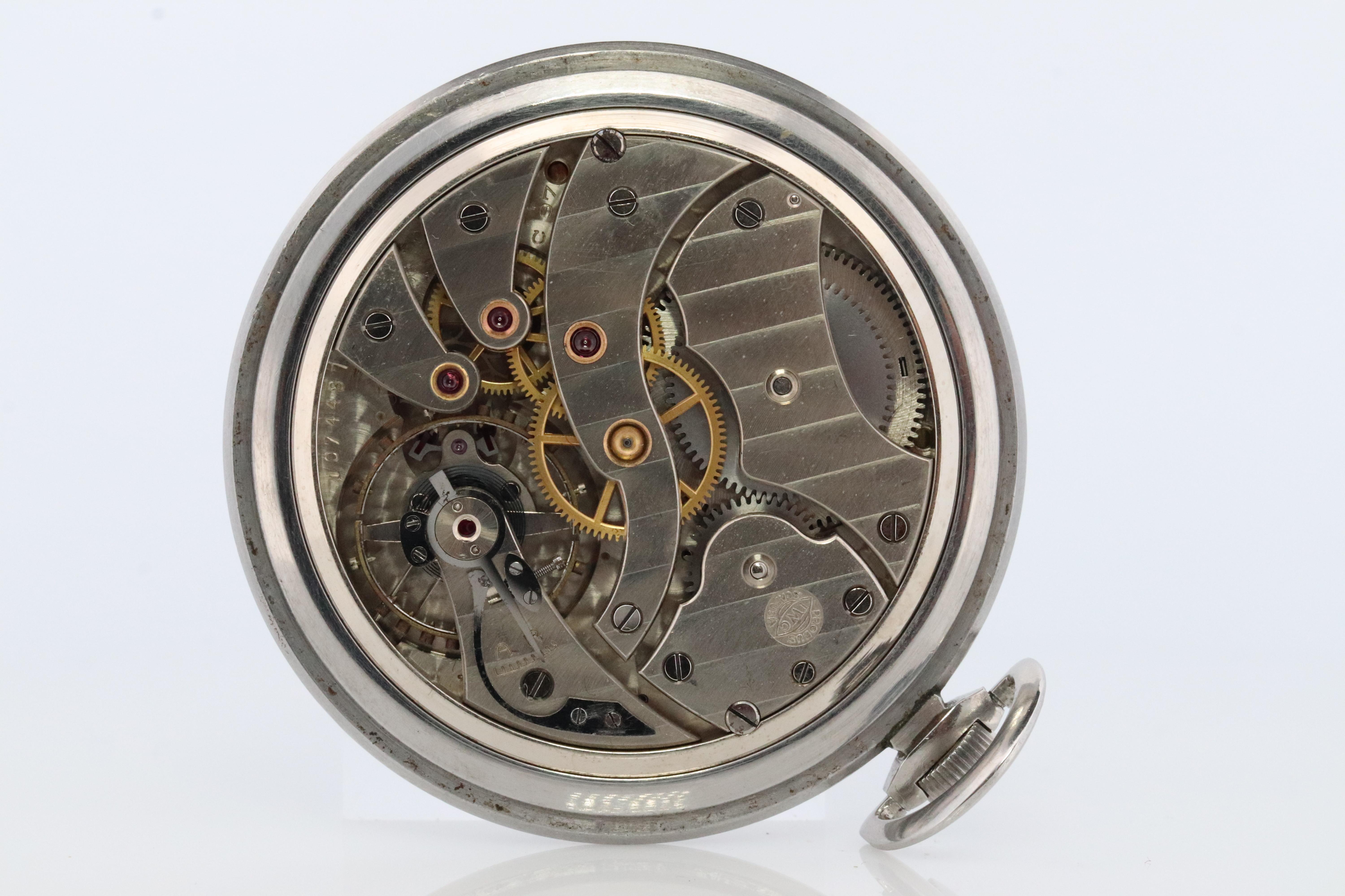Antique IWC International Watch Company

Windup Mechanical Movement

Please refer to pictures to see the movement.

Condition: Winds up and ticks. Second hand moves smoothly. Has small to tiny overall scratches.

Details:
47mm by 10mm case
6mm