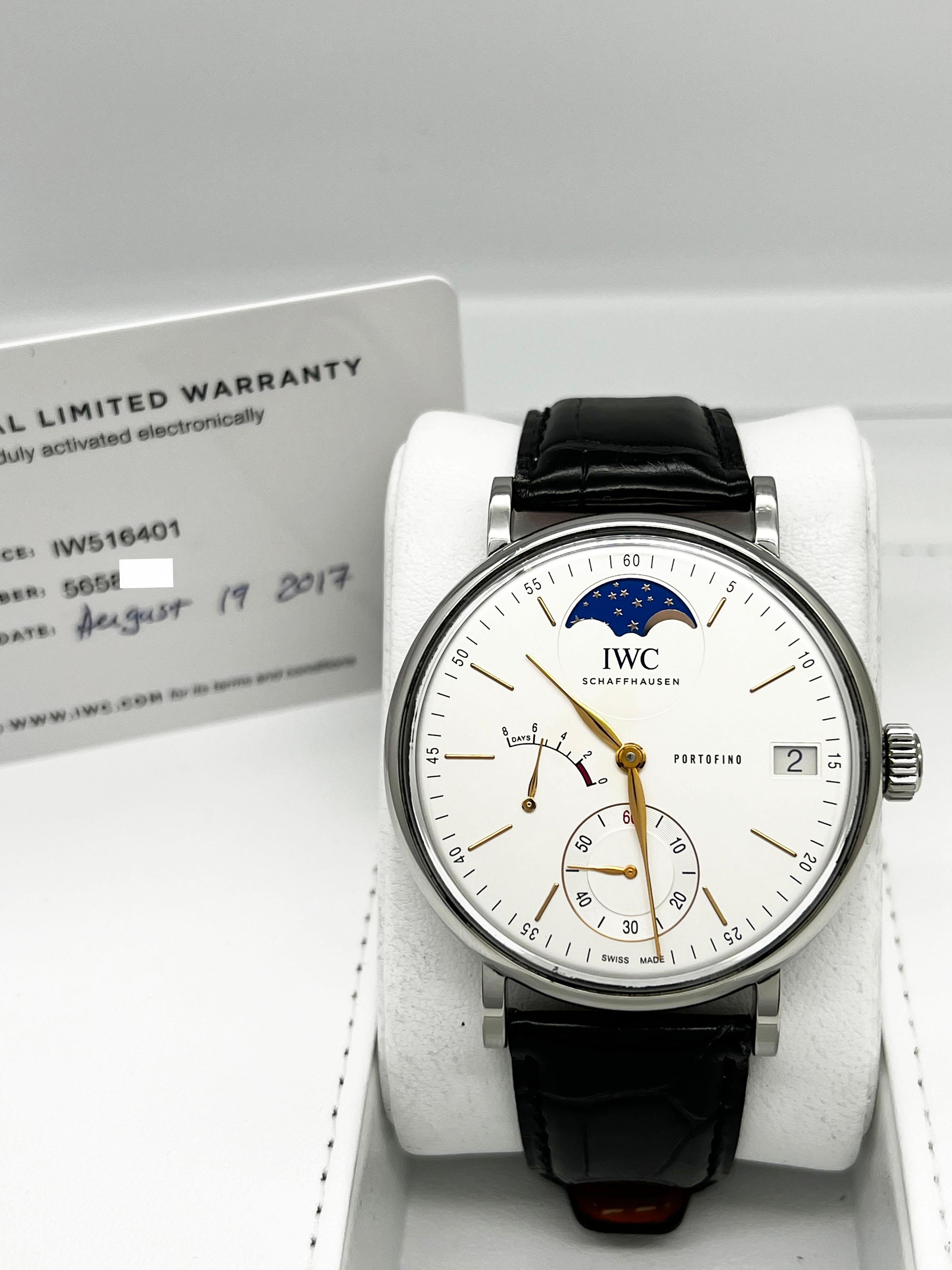 Women's IWC IW516401 Portofino Hand-Wound Moon Phase 45mm Stainless Steel Box Paper