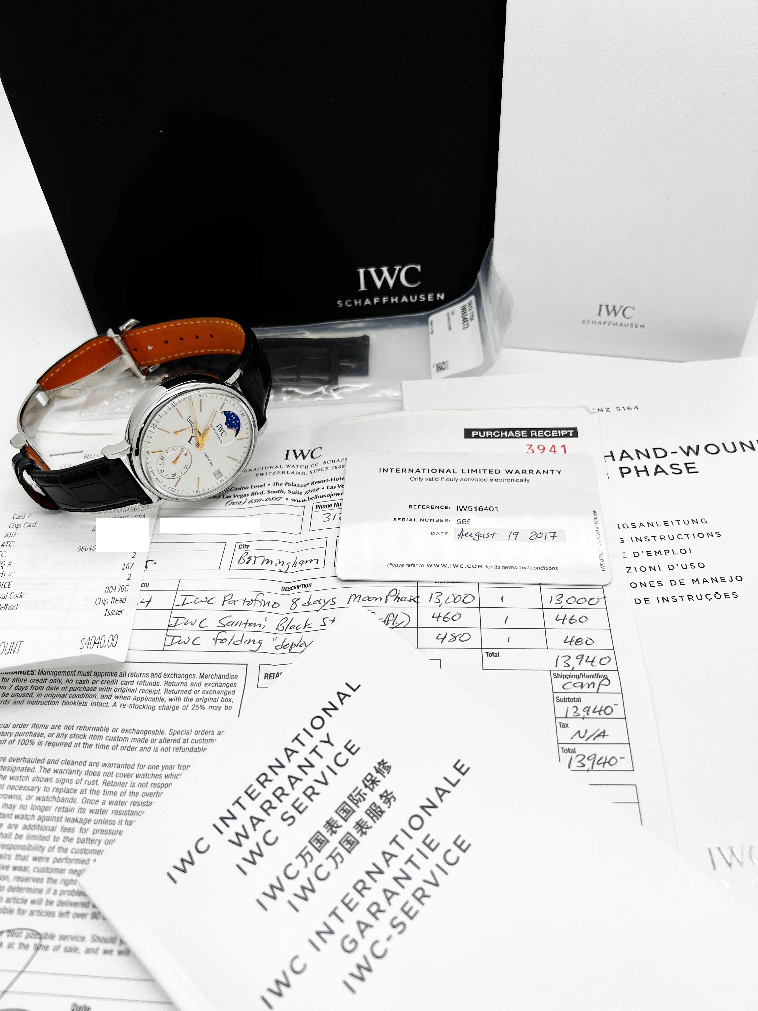 IWC IW516401 Portofino Hand-Wound Moon Phase 45mm Stainless Steel Box Paper 3