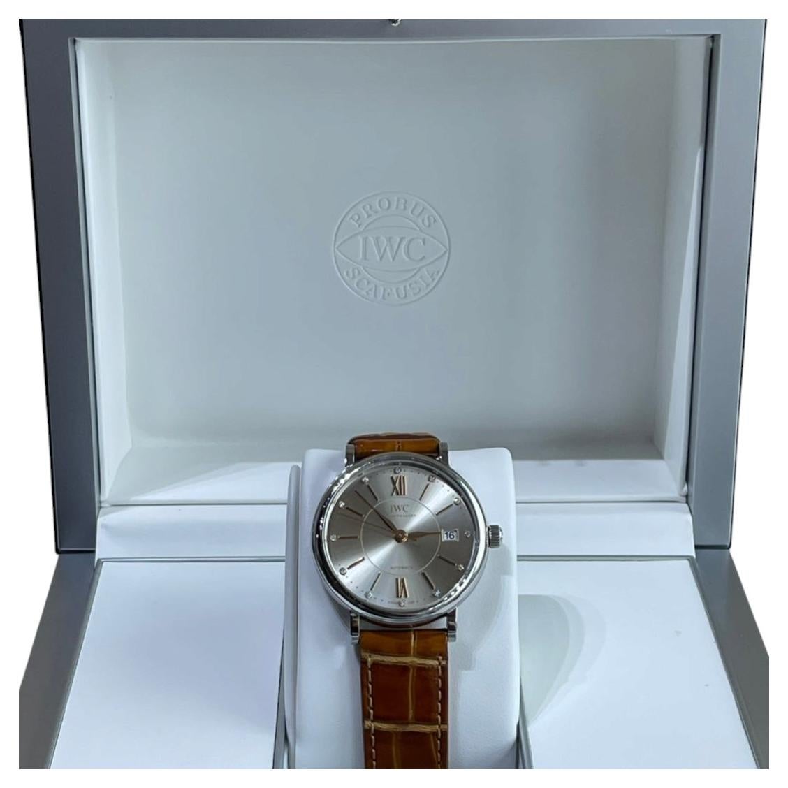 IWC Damen Edelstahl Portofino Automatik Diamant Armbanduhr IW458101 im Angebot