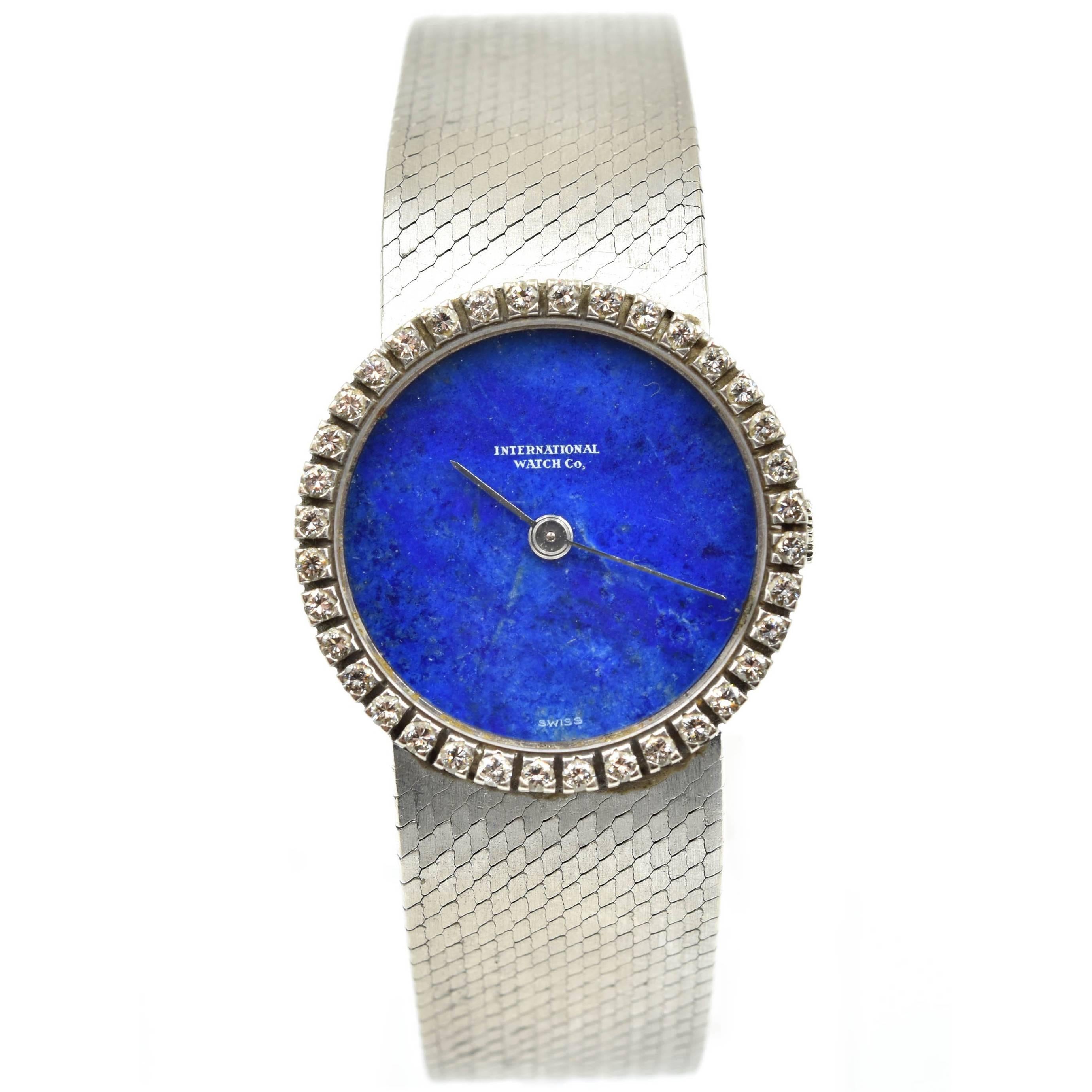 IWC Ladies White Gold Diamond Blue Lapis Dial Dress Wristwatch