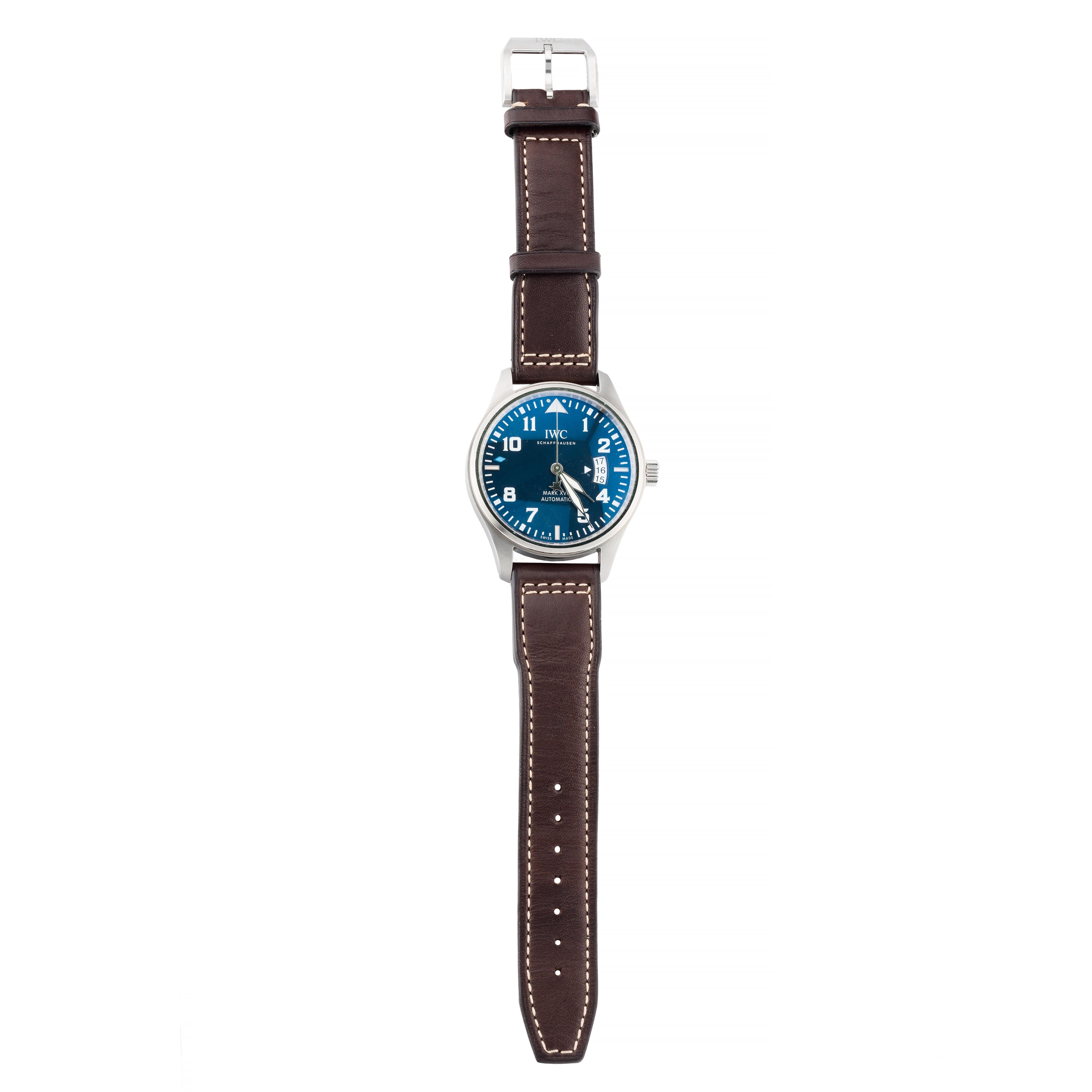 Aston Estate Jewelry Presents:

A meticulously crafted IWC Mark XVII pilot's wrist watch in stainless steel. Known as 'Le Petit Prince' this rare limited edition model was produced in 2013 and features an engraved scene of Le Petit Prince on the