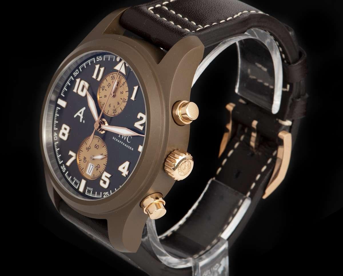 Crafted from 18k rose gold and ceramic, 'The Last Flight' Pilots automatic men's wristwatch, is limited edition of only 170 pieces ever manufactured and sold worldwide. It was made in commemoration of the Antoine DeSaint-Exp​éry disappearance,