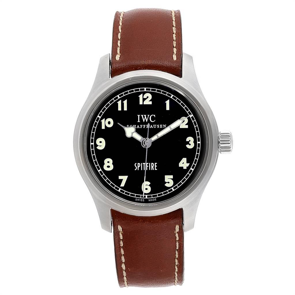 IWC Mark XV Spitfire Black Dial Limited Edition Mens Watch IW3253005. Automatic self-winding movement. Stainless steel case 38.0 mm in diameter. Scratch resistant sapphire crystal. Black dial with luminescent hands and arabic numerals. Brown leather