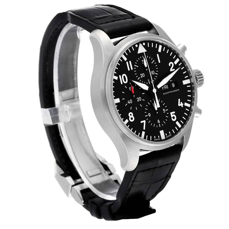 IWC Pilot Black Dial Men's Chronograph Watch IW377709 Box Card In Excellent Condition In Atlanta, GA