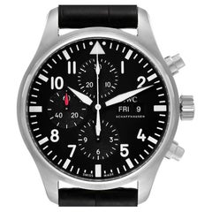 Used IWC Pilot Black Dial Men's Chronograph Watch IW377709 Box Card
