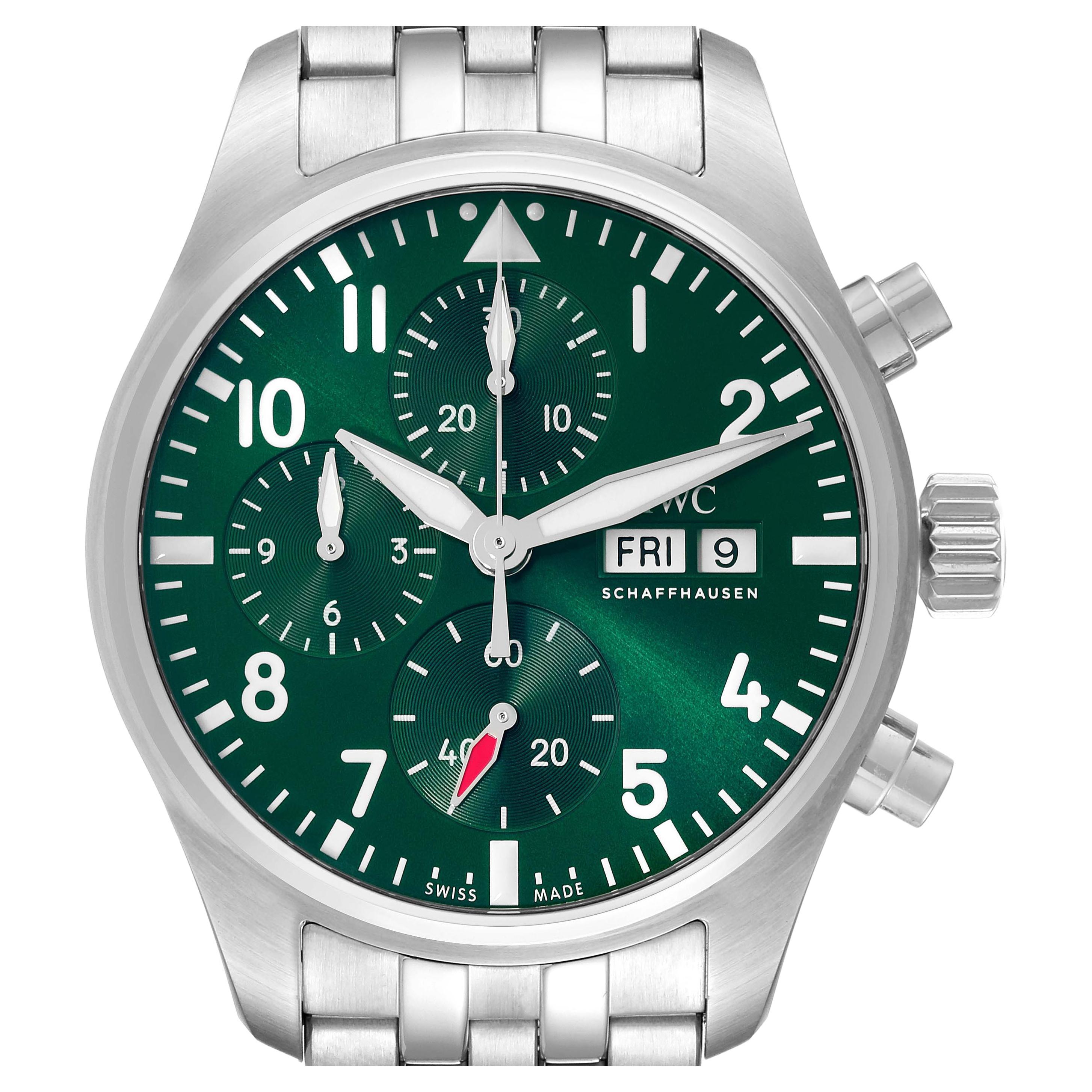 IWC Pilot Chronograph 41 Green Dial Steel Mens Watch IW388104 Box Card 