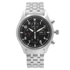 Used IWC Pilot Chronograph Steel Black Dial Automatic Mens Watch IW3717-04