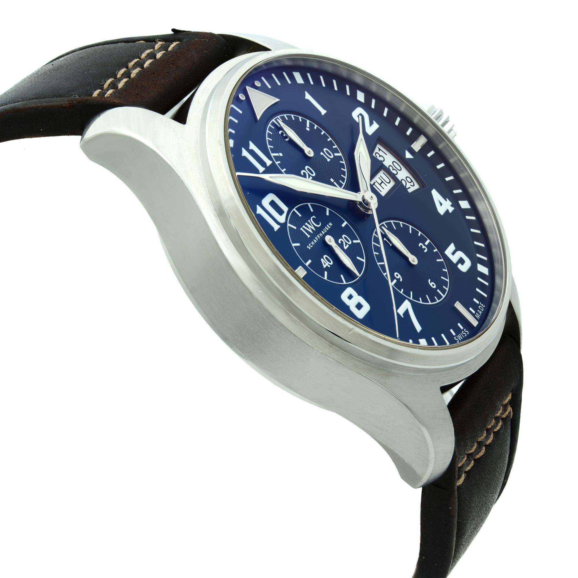 IWC Pilot Chronograph Steel Midnight Blue Arabic Dial Men's Watch IW377714 In Good Condition In New York, NY