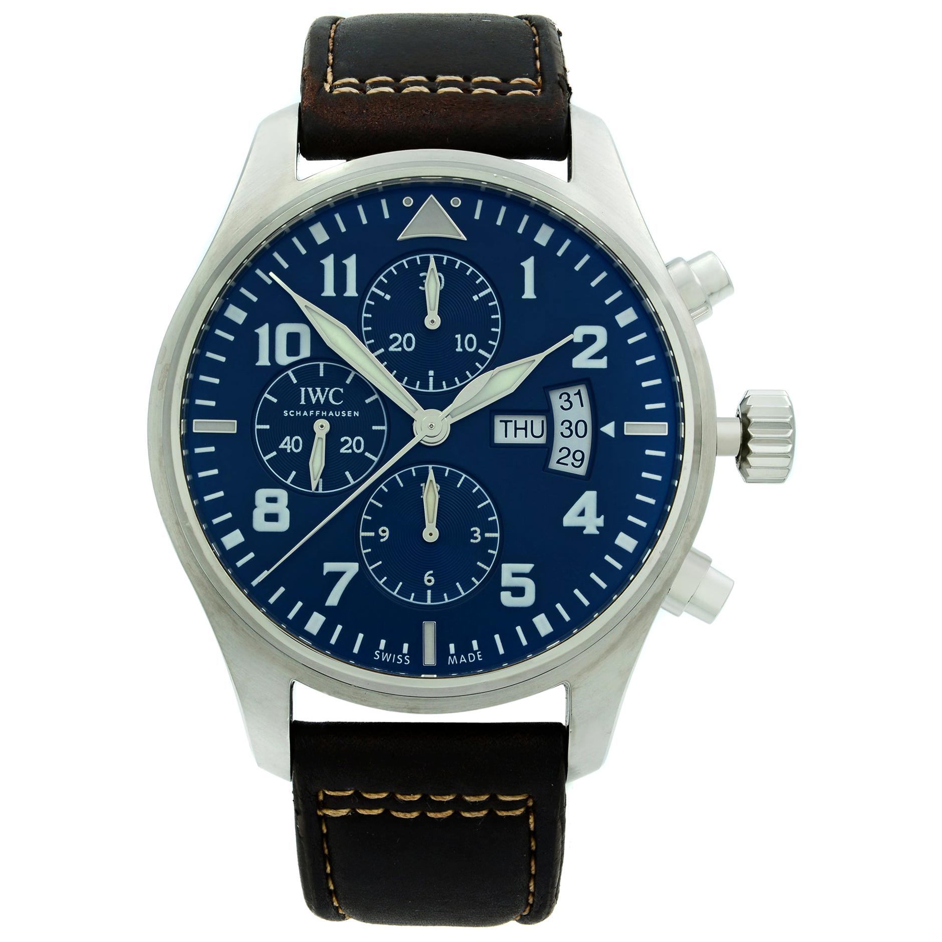 IWC Pilot Chronograph Steel Midnight Blue Arabic Dial Men's Watch IW377714
