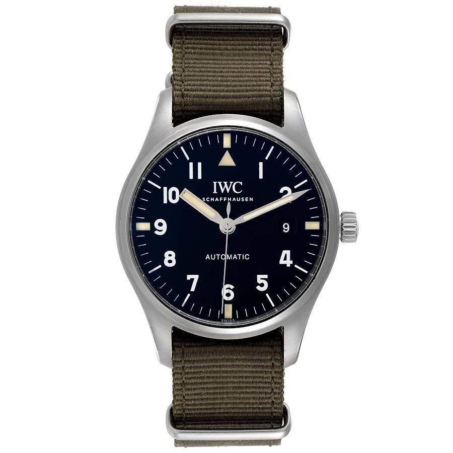 IWC Pilot Mark XVIII Black Dial Automatic Mens Watch IW327007 Box Card. Automatic self-winding movement adjusted to 5 positions. Stainless steel case 40.0 mm in diameter. Two-body, polished and brushed, soft iron antimagnetic inner shield, concave