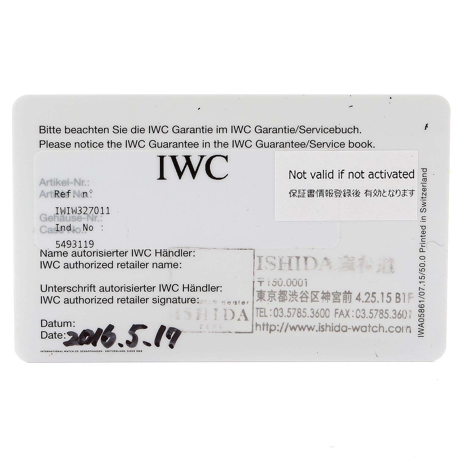 IWC Pilot Mark XVIII Black Dial Steel Men's Watch IW327011 Card For Sale 6