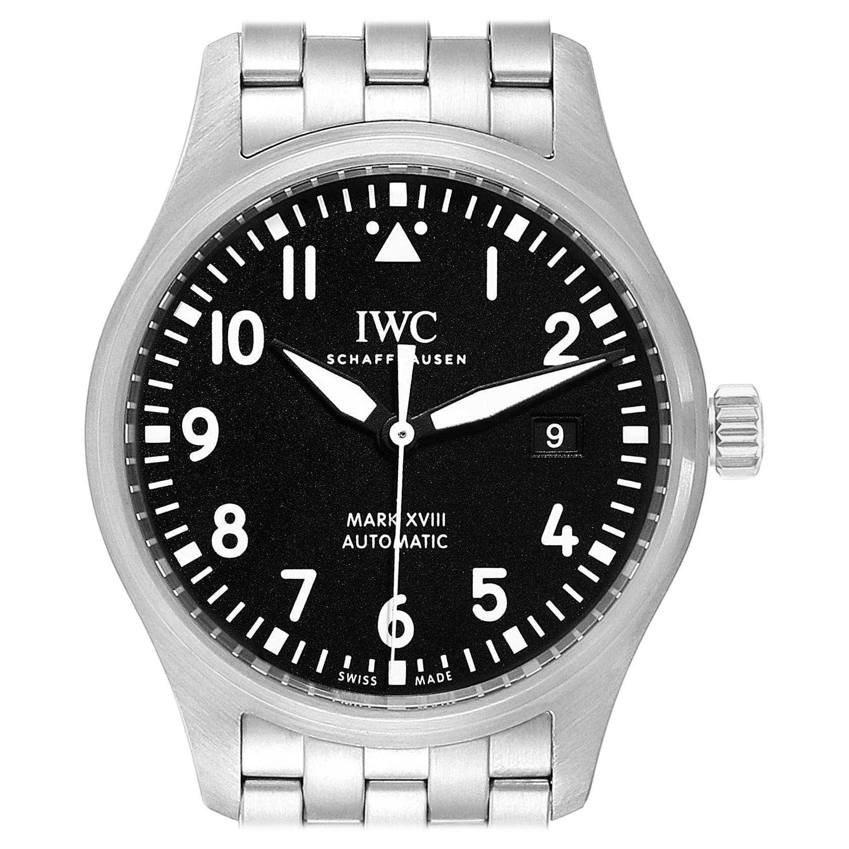 IWC Pilot Mark XVIII Black Dial Steel Men's Watch IW327011 Card For Sale