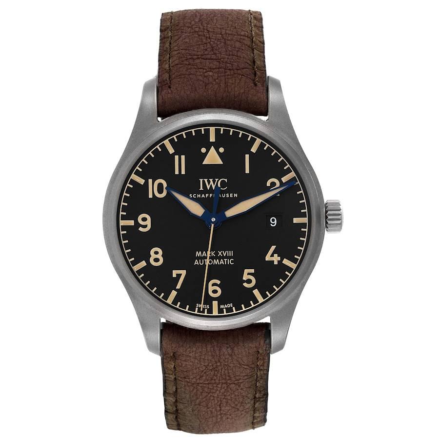 IWC Pilot Mark XVIII Heritage Titanium Mens Watch IW327006 Box Card. Automatic self-winding movement. Titanium case 40.0mm in diameter. Inner soft-iron case for additional protection against magnetic fields. . Scratch resistant sapphire crystal.