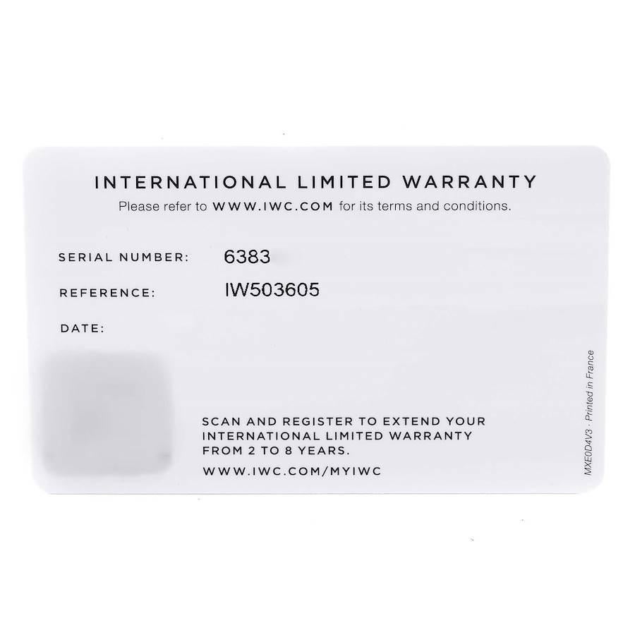 Montre pour homme IWC Pilot Perpetual Calendar à cadran bleu en acier avec carte boîte IW503605 en vente 2