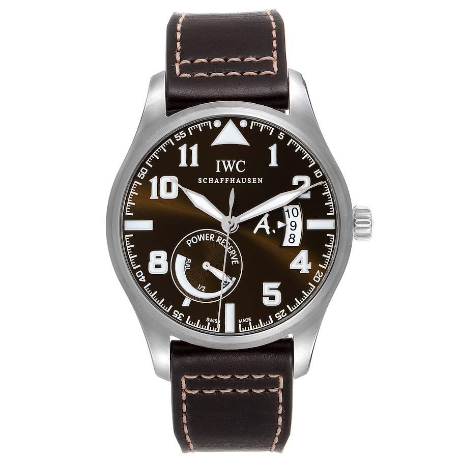 IWC Pilot Saint Exupery 44mm Limited Edition Mens Watch IW320104 Box Card. Automatic self-winding movement. Stainless steel case 44.0 mm in diameter. Downturned lugs. Screw-down solid case back with the engraved map of St. Exupery's pioneering