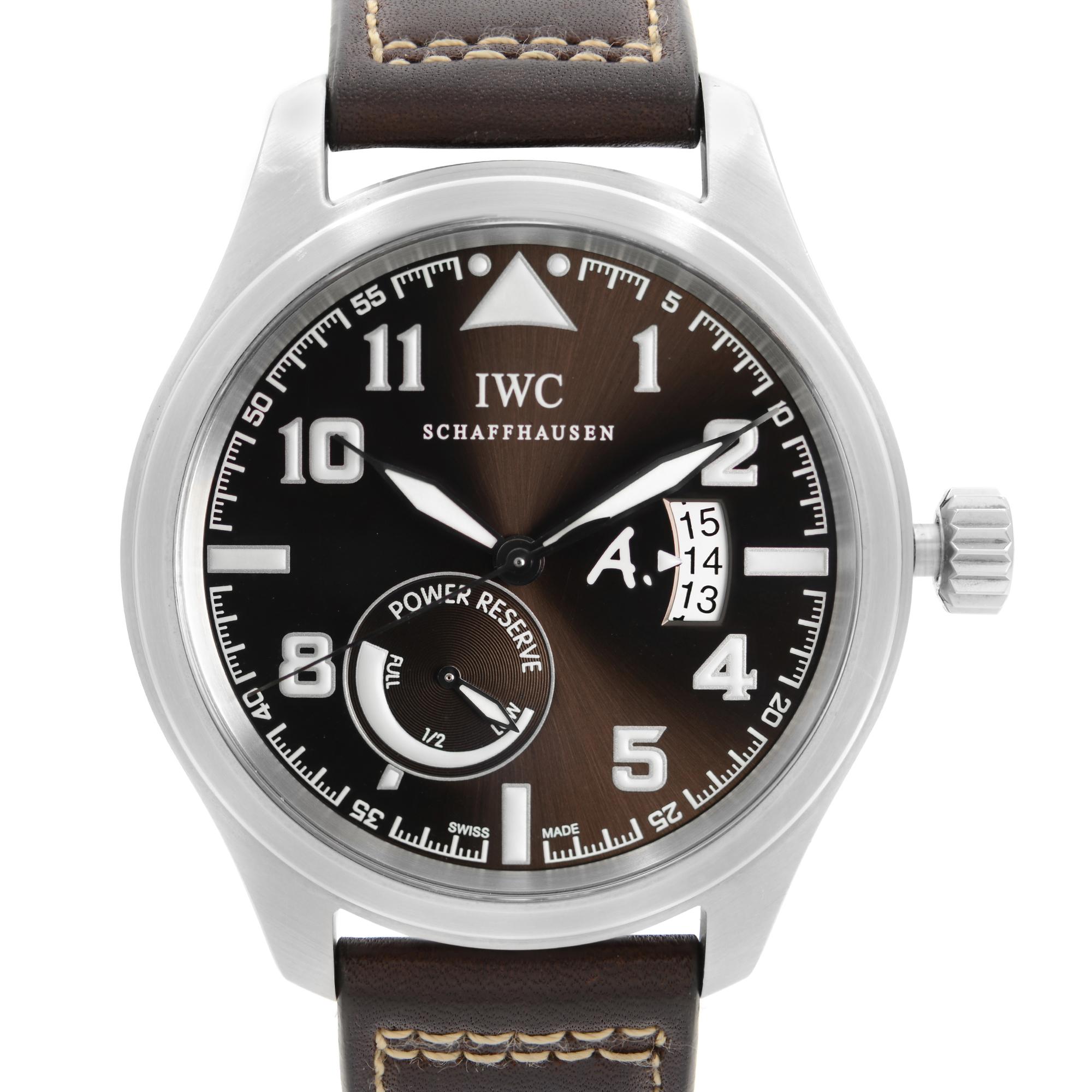 Pre Owned IWC Pilot Limited Edition Saint Exupery 44mm Steel Brown Dial Leather Strap Automatic Men's Watch IW320104. Limited Edition No- 1031/1178 This Beautiful Timepiece is Powered by Mechanical (Automatic) Movement And Features: Round Stainless