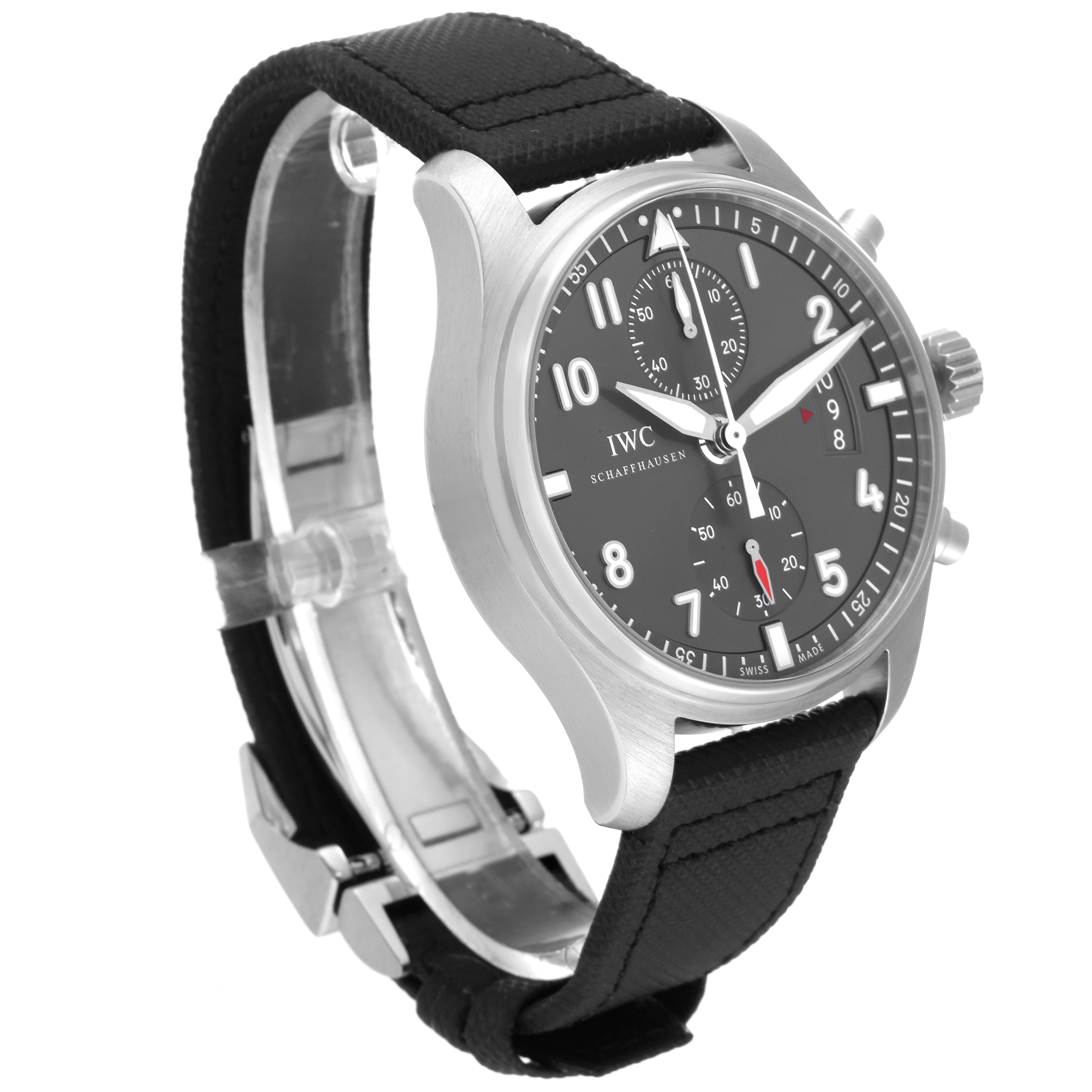 IWC Pilot Spitfire Chronograph Grey Dial Mens Watch IW387802 Card In Excellent Condition In Atlanta, GA