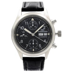 IWC Pilot Steel Chrono Day Date Black Arabic Dial Automatic Men's Watch IW370603