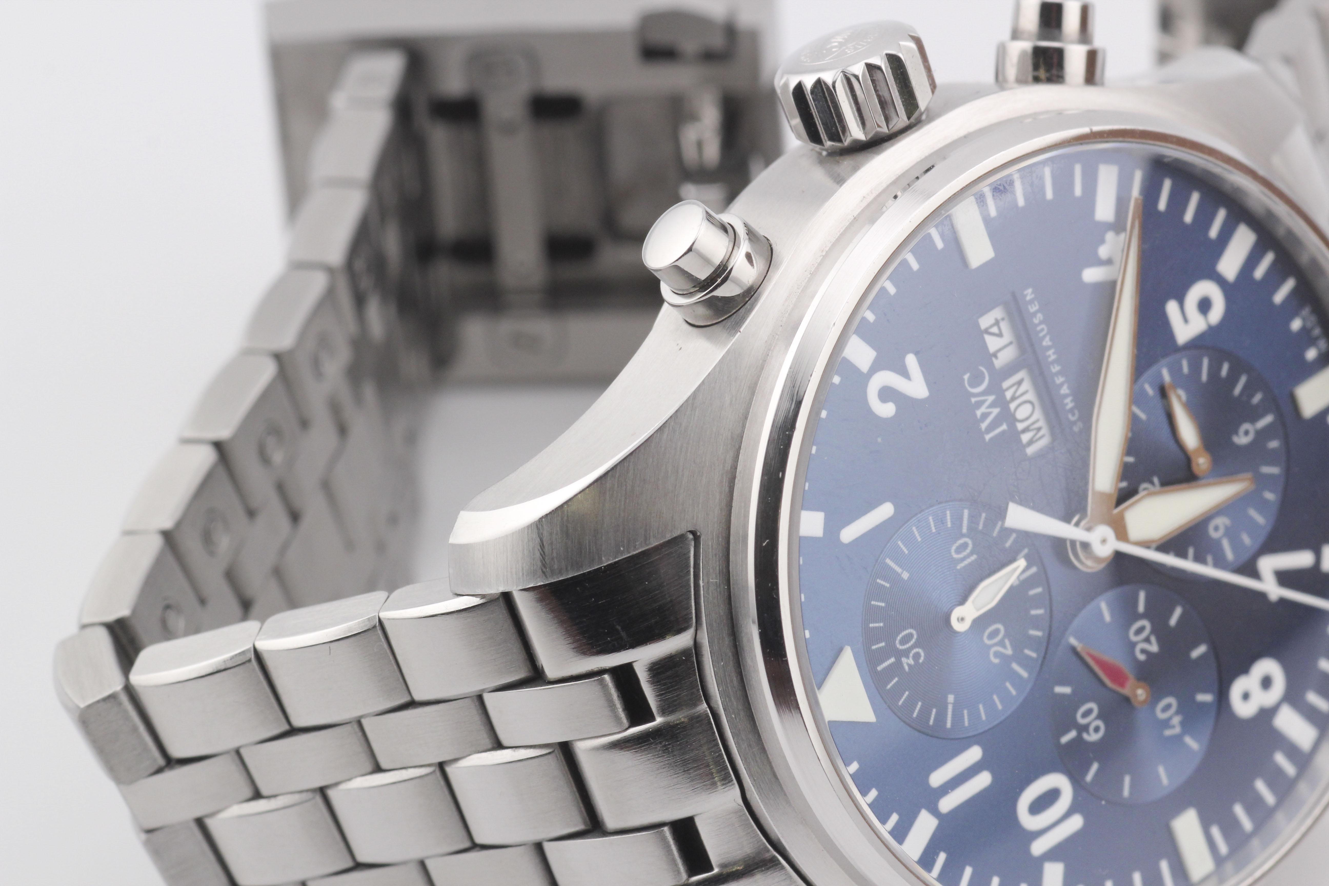 Reloj IWC Pilot Cronógrafo de acero Le Petit Prince Esfera azul 43 mm B&P IW377714 6