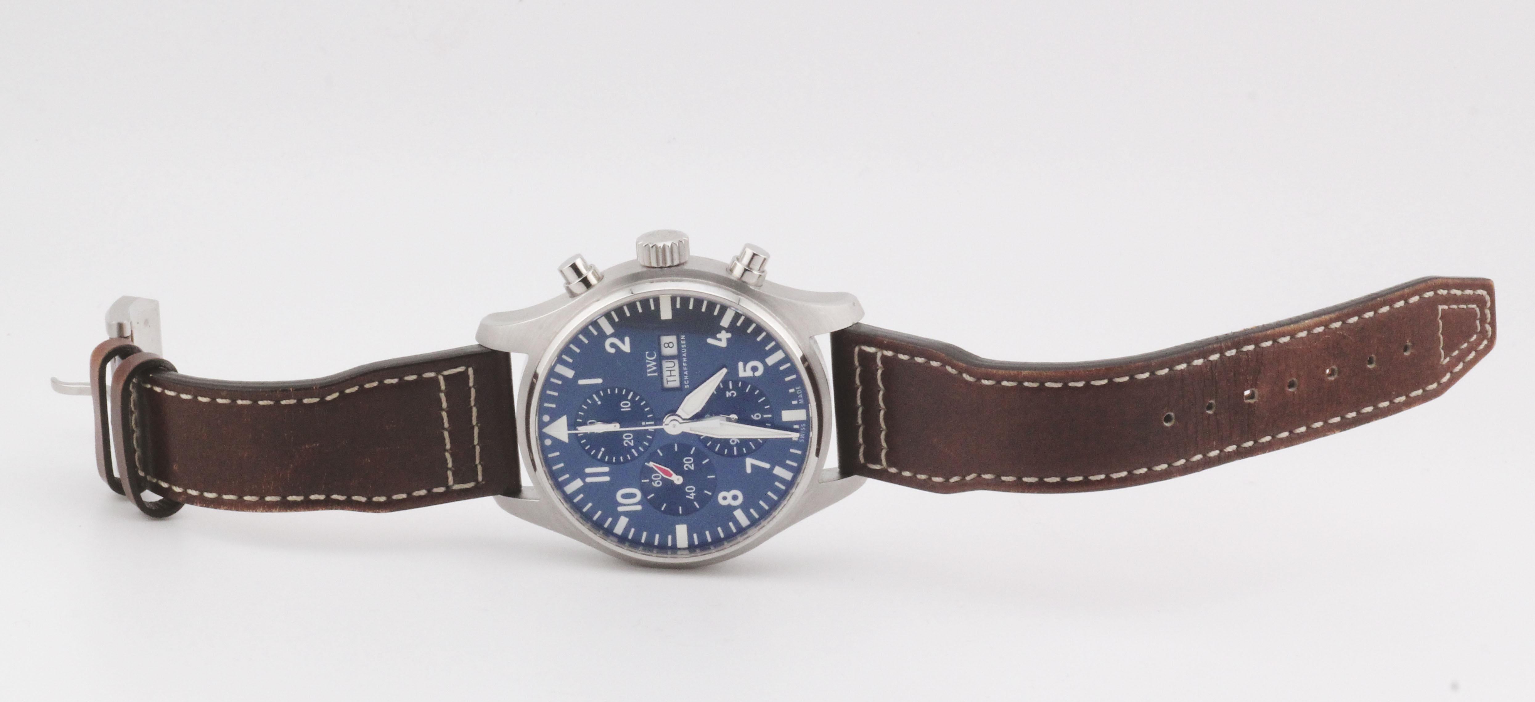 IWC Pilot Steel Chronograph Le Petit Prince Blue Dial 43mm B&P IW377714 Watch 8