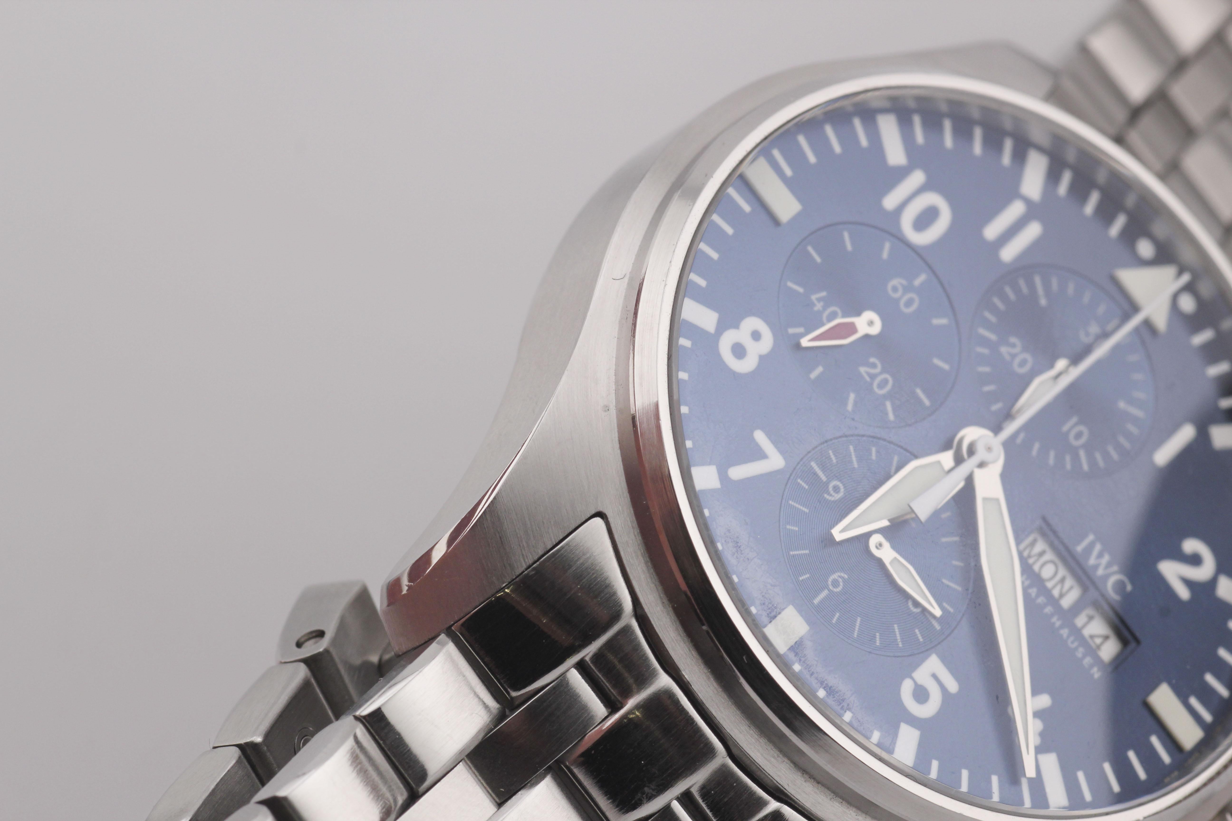 Reloj IWC Pilot Cronógrafo de acero Le Petit Prince Esfera azul 43 mm B&P IW377714 8