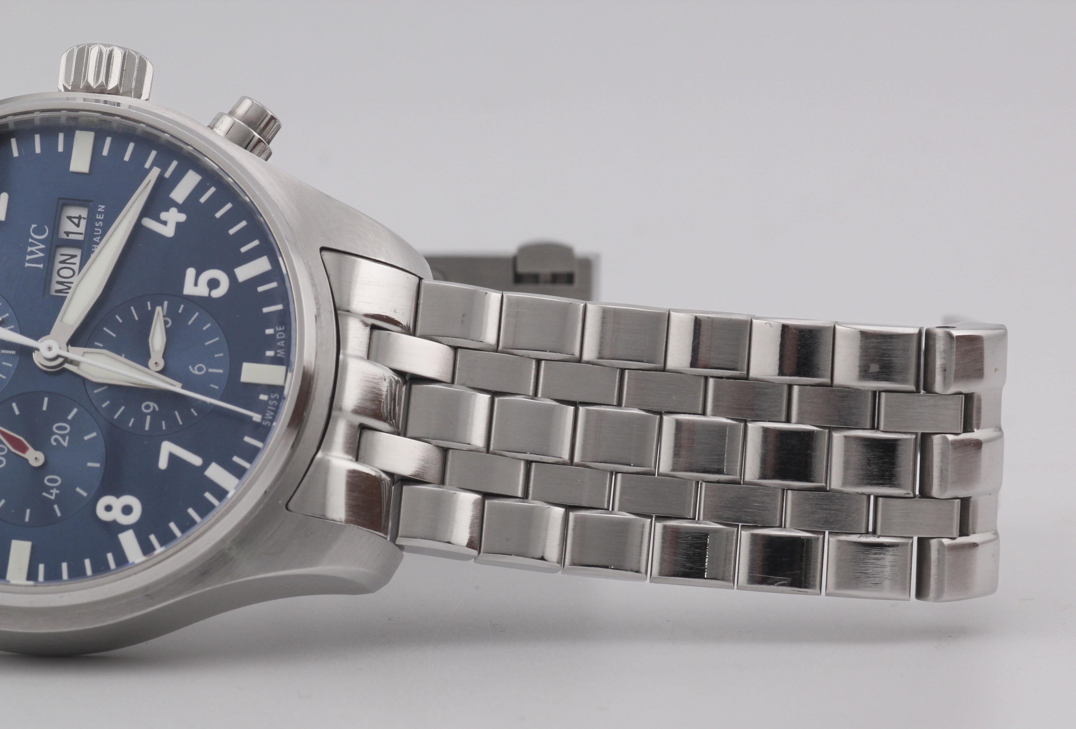 Reloj IWC Pilot Cronógrafo de acero Le Petit Prince Esfera azul 43 mm B&P IW377714 3