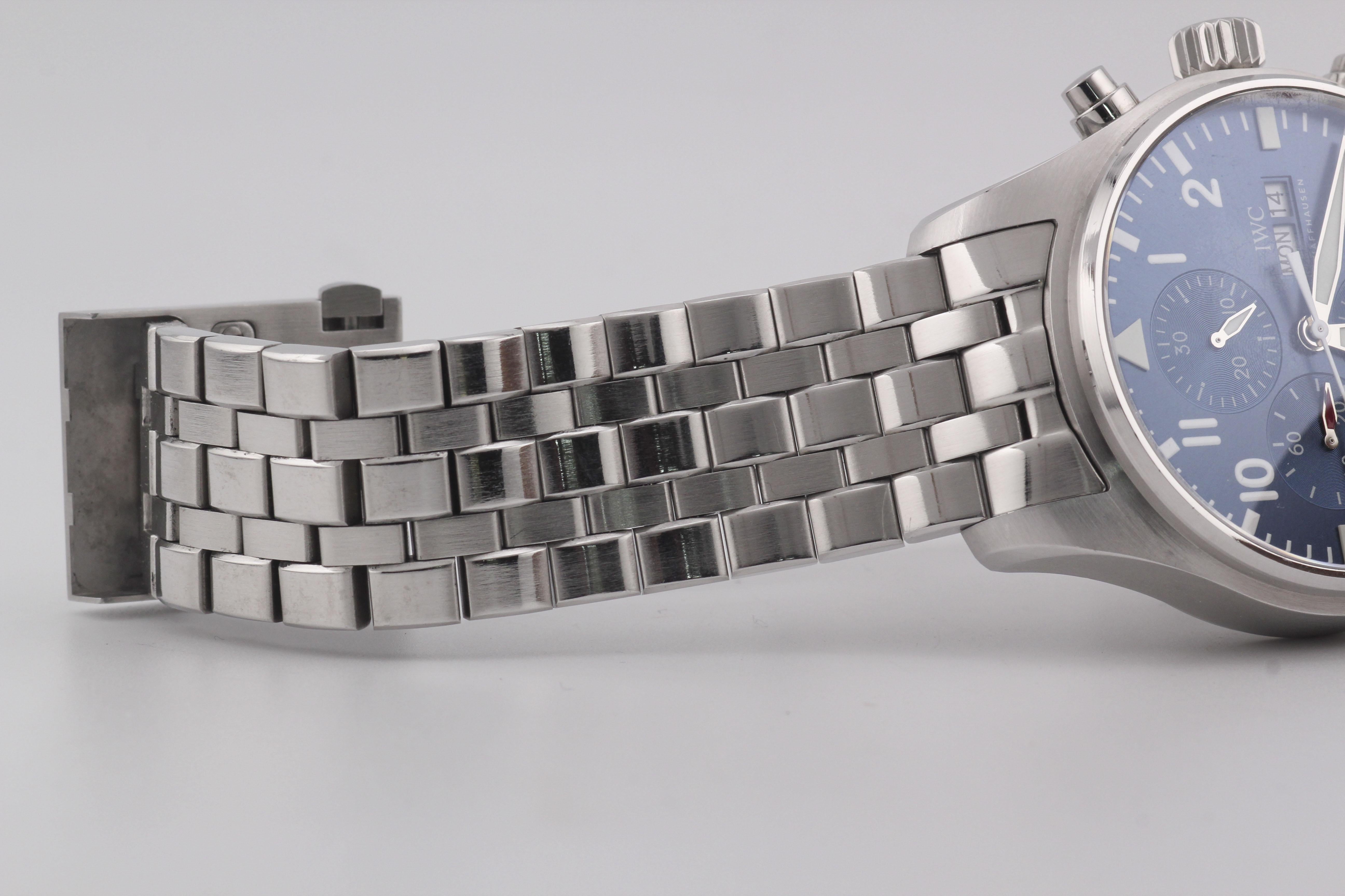 Reloj IWC Pilot Cronógrafo de acero Le Petit Prince Esfera azul 43 mm B&P IW377714 4