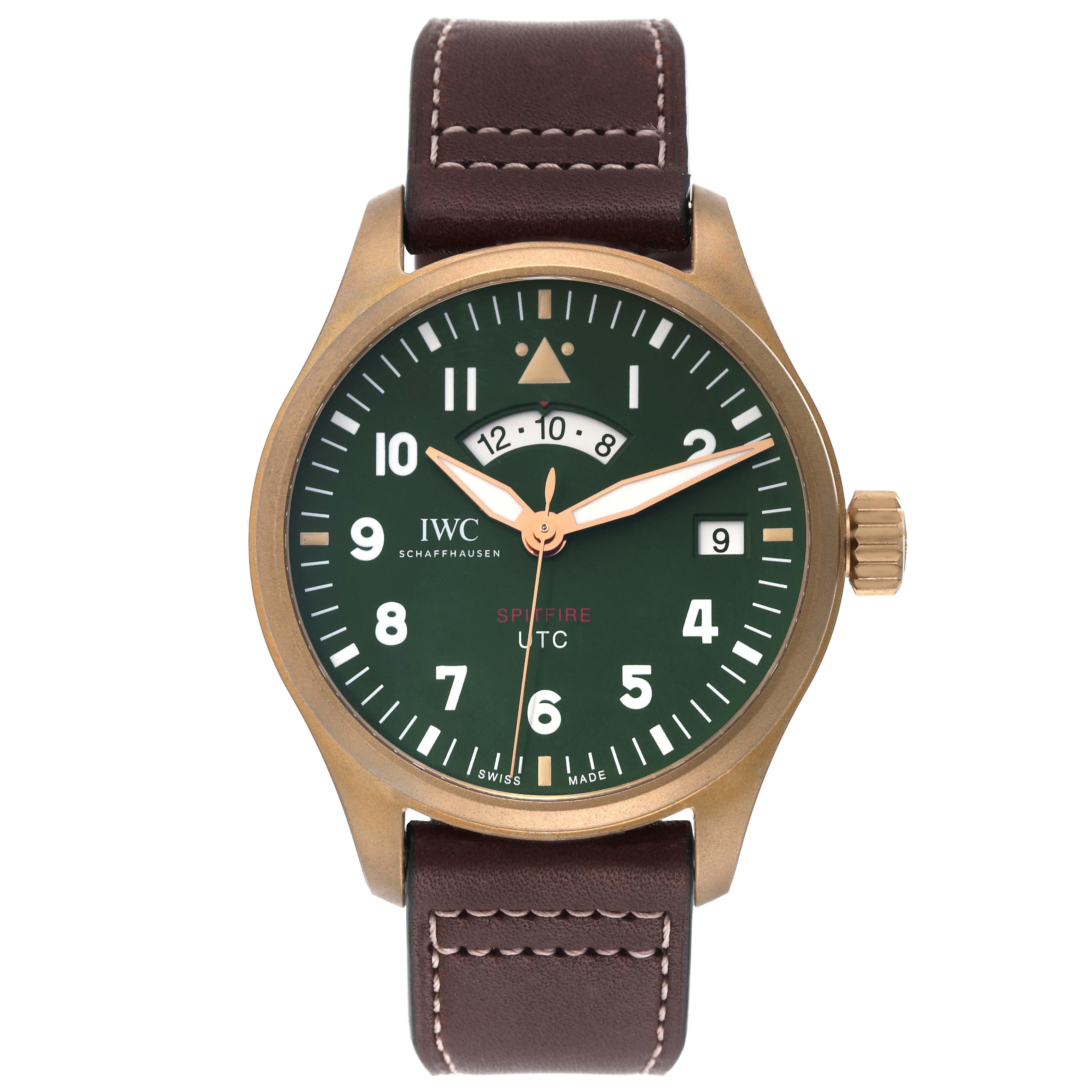 IWC Pilot UTC Spitfire Limited Edition Bronze Mens Watch IW327101 Unworn. Automatic self-winding movement. Bronze case 41.0mm in diameter. Inner soft-iron case for additional protection against magnetic fields. . Scratch resistant sapphire crystal