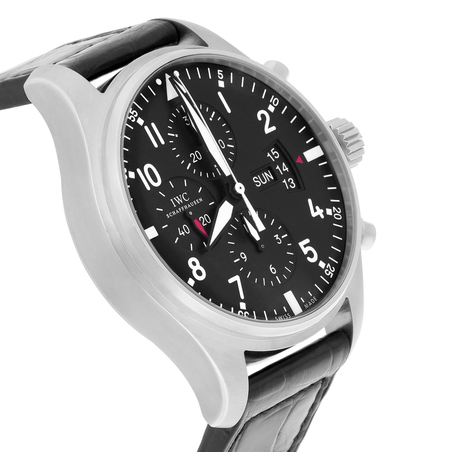 IWC Pilot watch IW377701 Chronograph Stainless Steel Mens Watch Leather Band 1