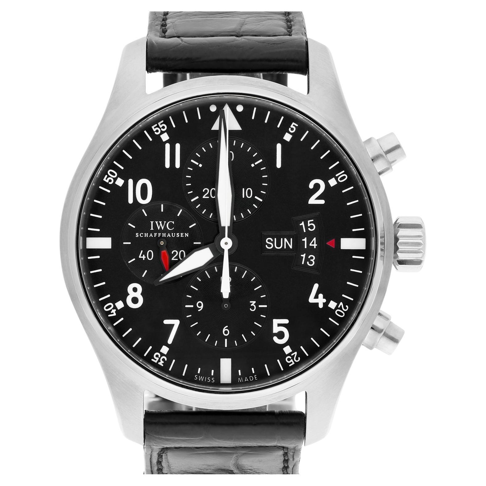 IWC Pilot watch IW377701 Chronograph Stainless Steel Mens Watch Leather Band