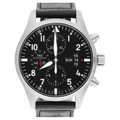 Used IWC Pilot watch IW377701 Chronograph Stainless Steel Mens Watch Leather Band