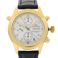 IWC Pilot's Doppel Chronograph 18K Gold White Enamel Dial Men's Watch IW3711-11