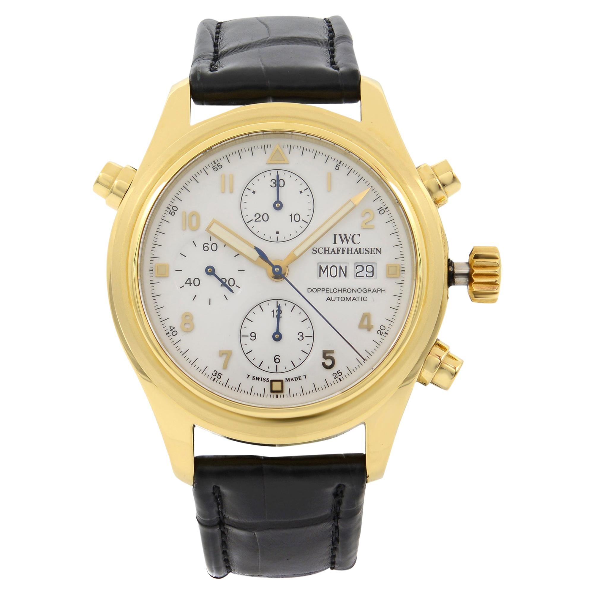 IWC Pilot's Doppel Chronograph 18K Gold White Enamel Dial Men's Watch IW3711-11