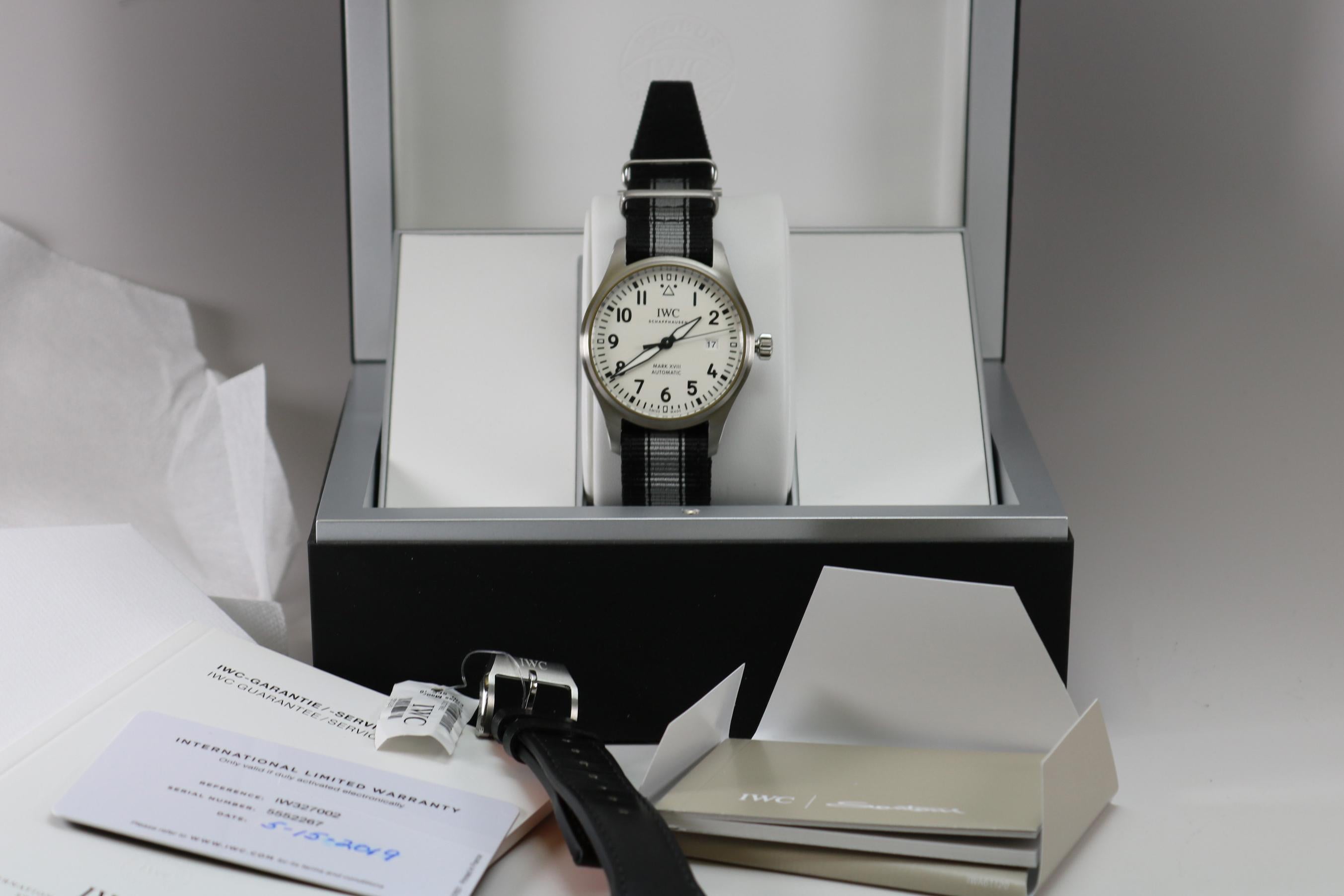 IWC Pilot's Watch Mark XVIII Ref IW327012 Wristwatch with box, papers, and extra strap. c. 2019