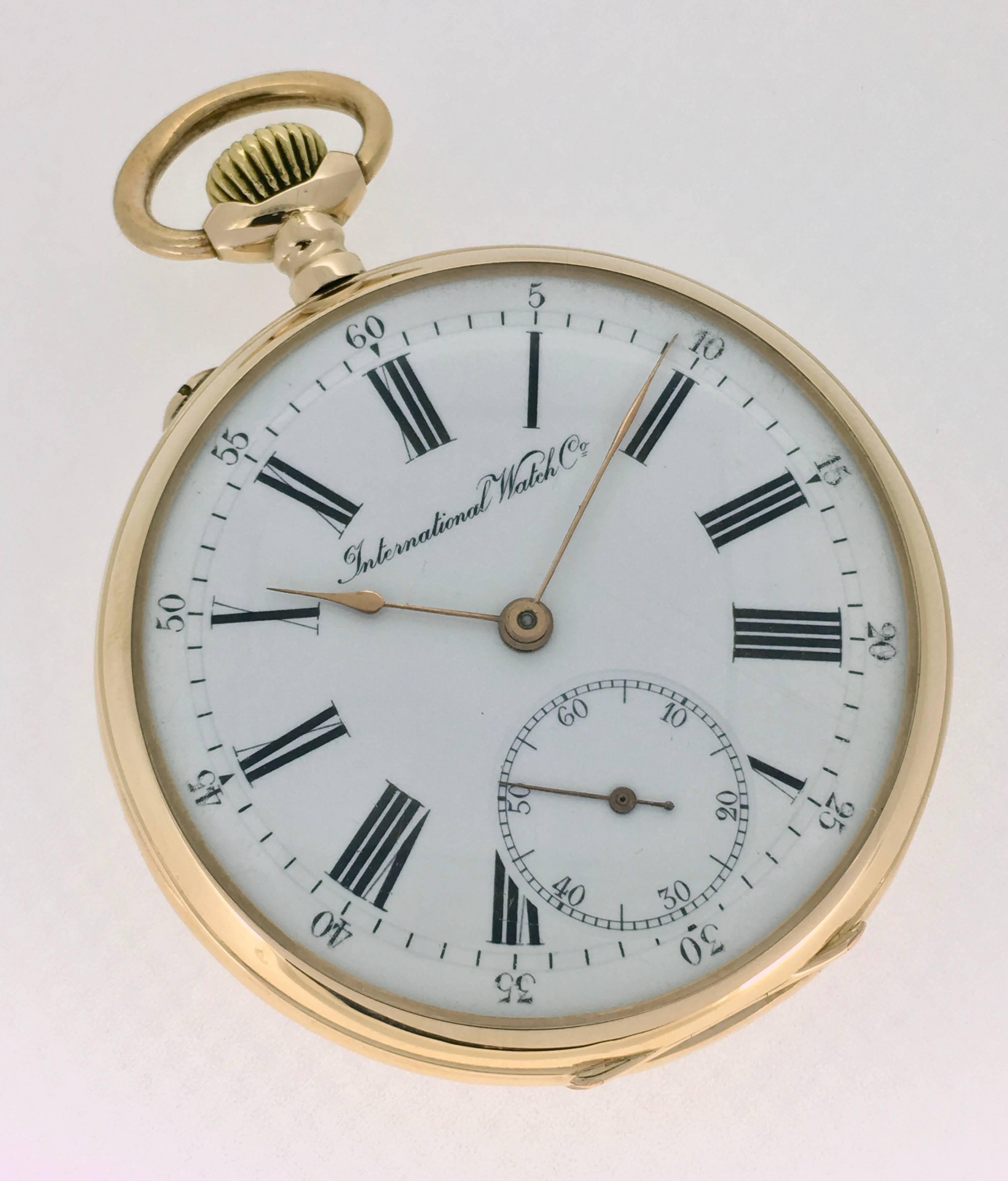 Men's IWC pink gold Pocket Watch with Gold Chain, circa 1910 For Sale