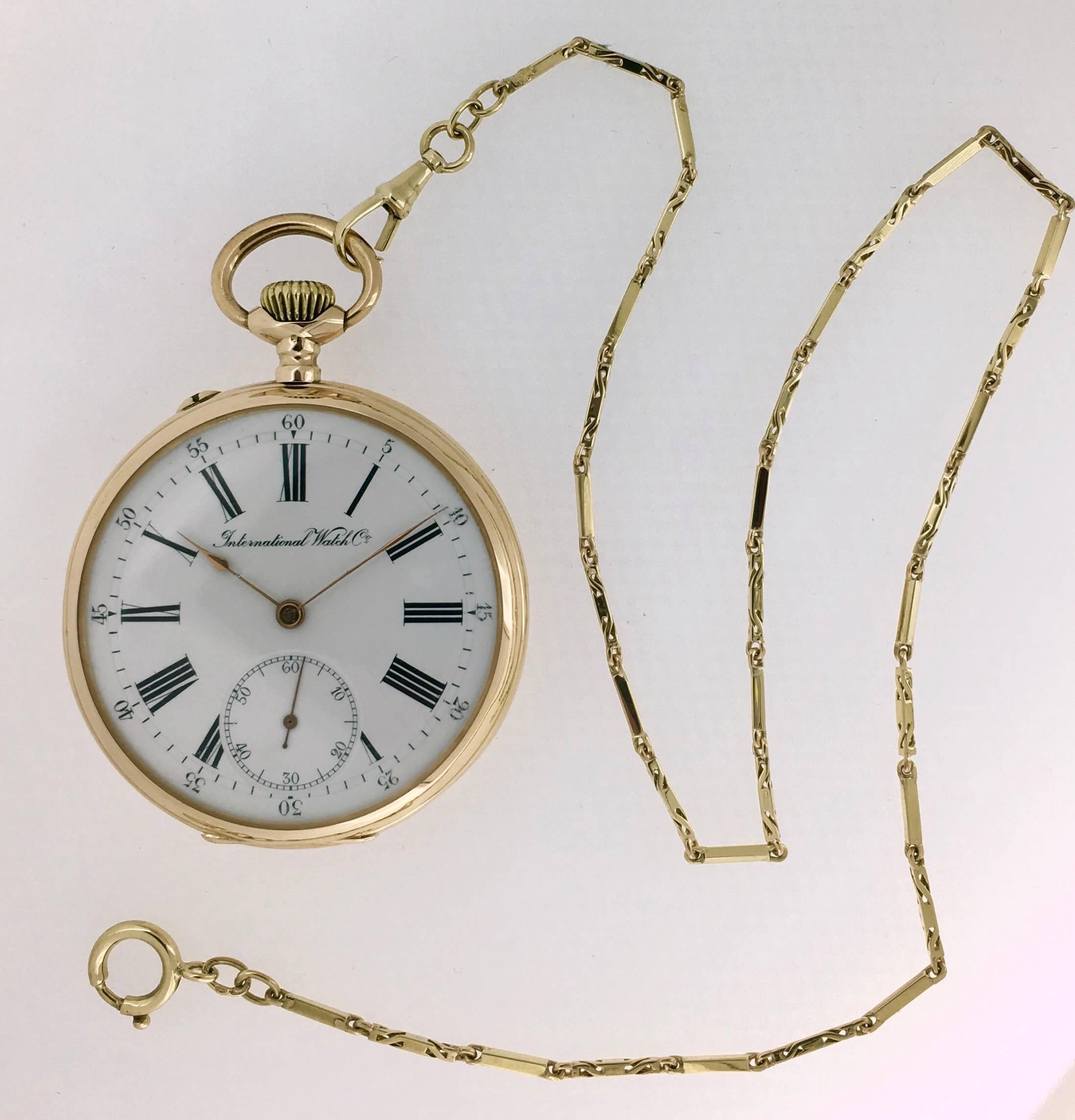 IWC pink gold Pocket Watch with Gold Chain, circa 1910 For Sale 2