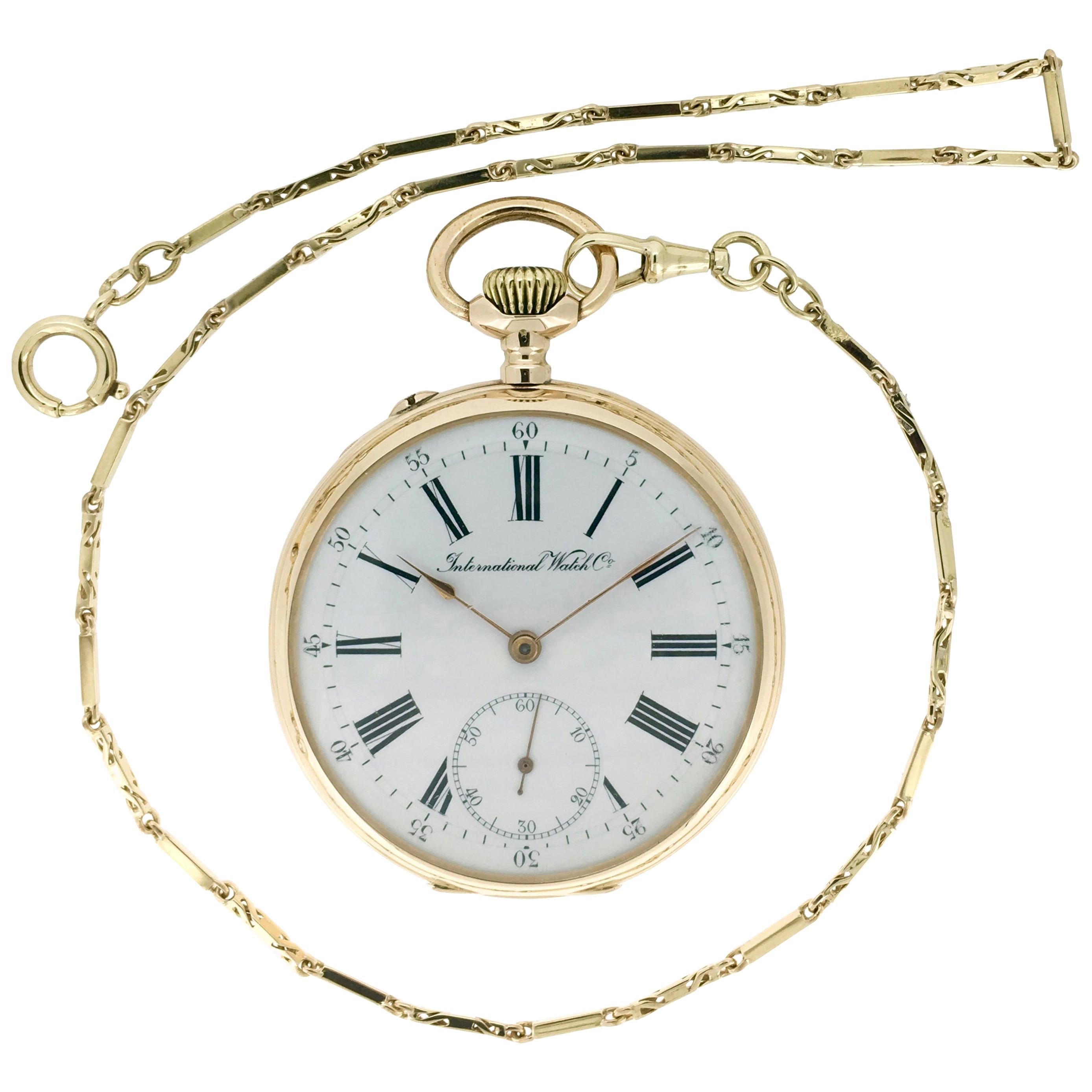 IWC pink gold Pocket Watch with Gold Chain, circa 1910 For Sale