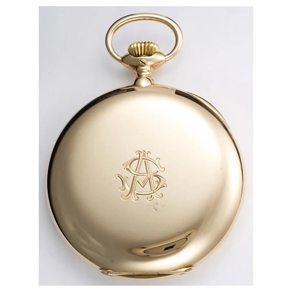 IWC hunter case pocket watch with 15 jewels, white porcelain dial, fancy hands and Arabic numbers in 14k rose gold. 52mm. Manual w/ subseconds. Circa 1910s. Fine Pre-owned IWC Watch.   Certified preowned Vintage IWC pocket watch 568502 watch is made