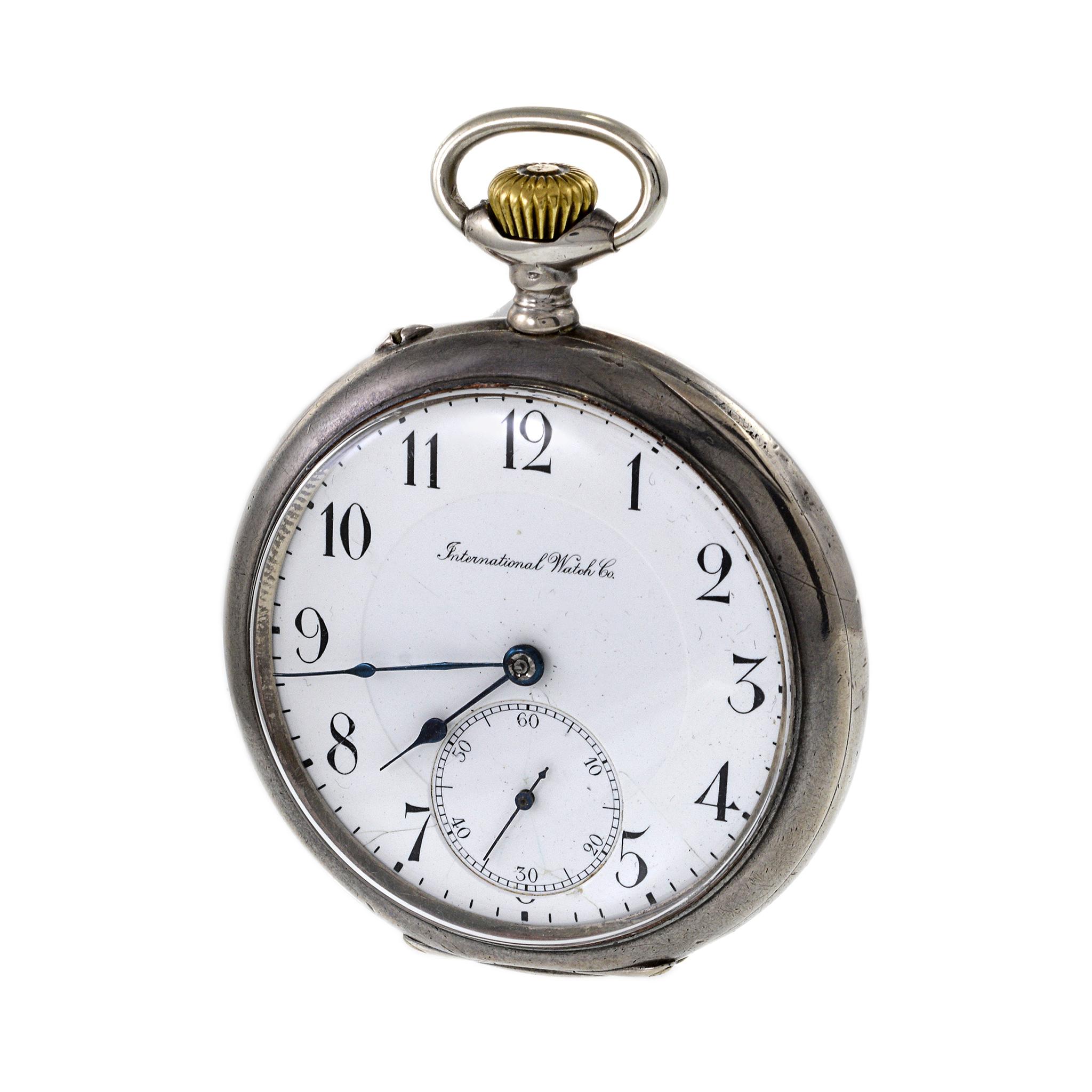 Edwardian IWC Pocket Watch 800 Silver With Papers For Sale