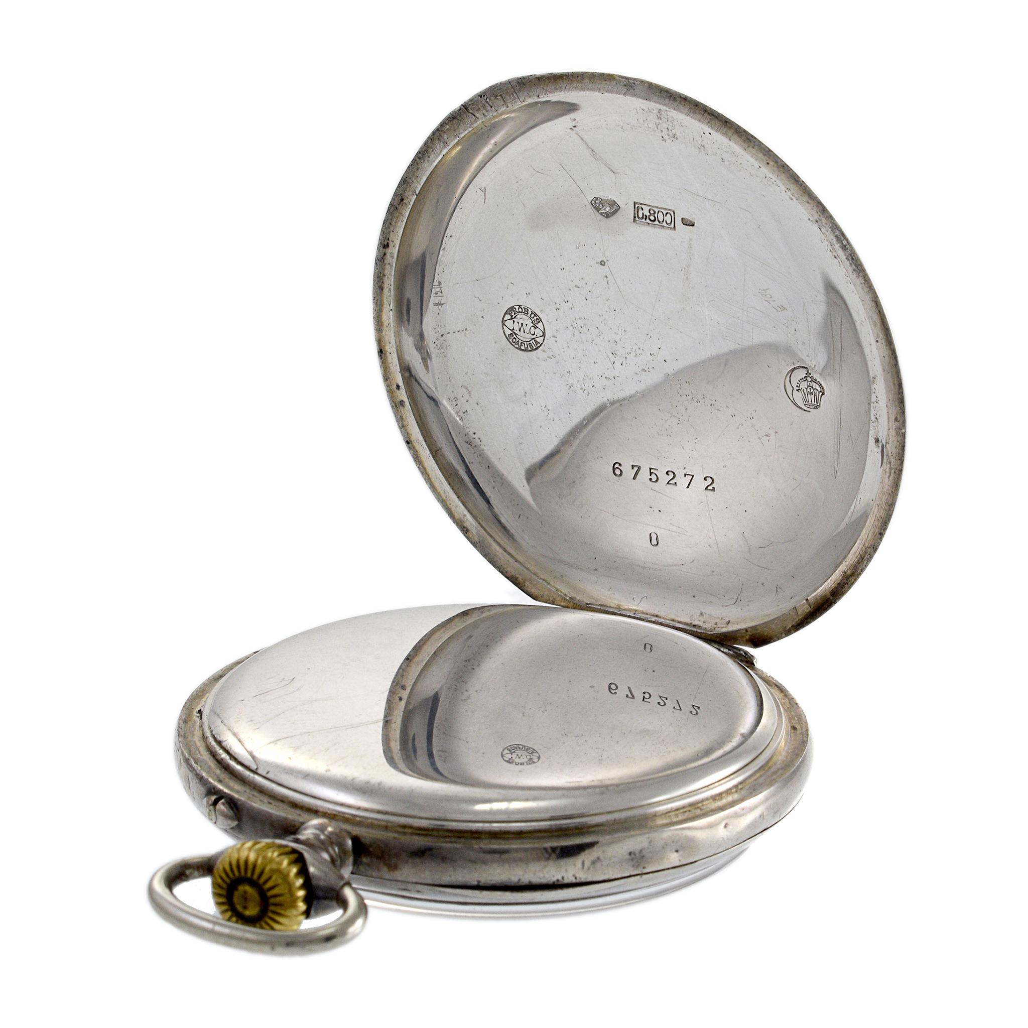 Edwardian IWC Pocket Watch 800 Silver With Papers For Sale