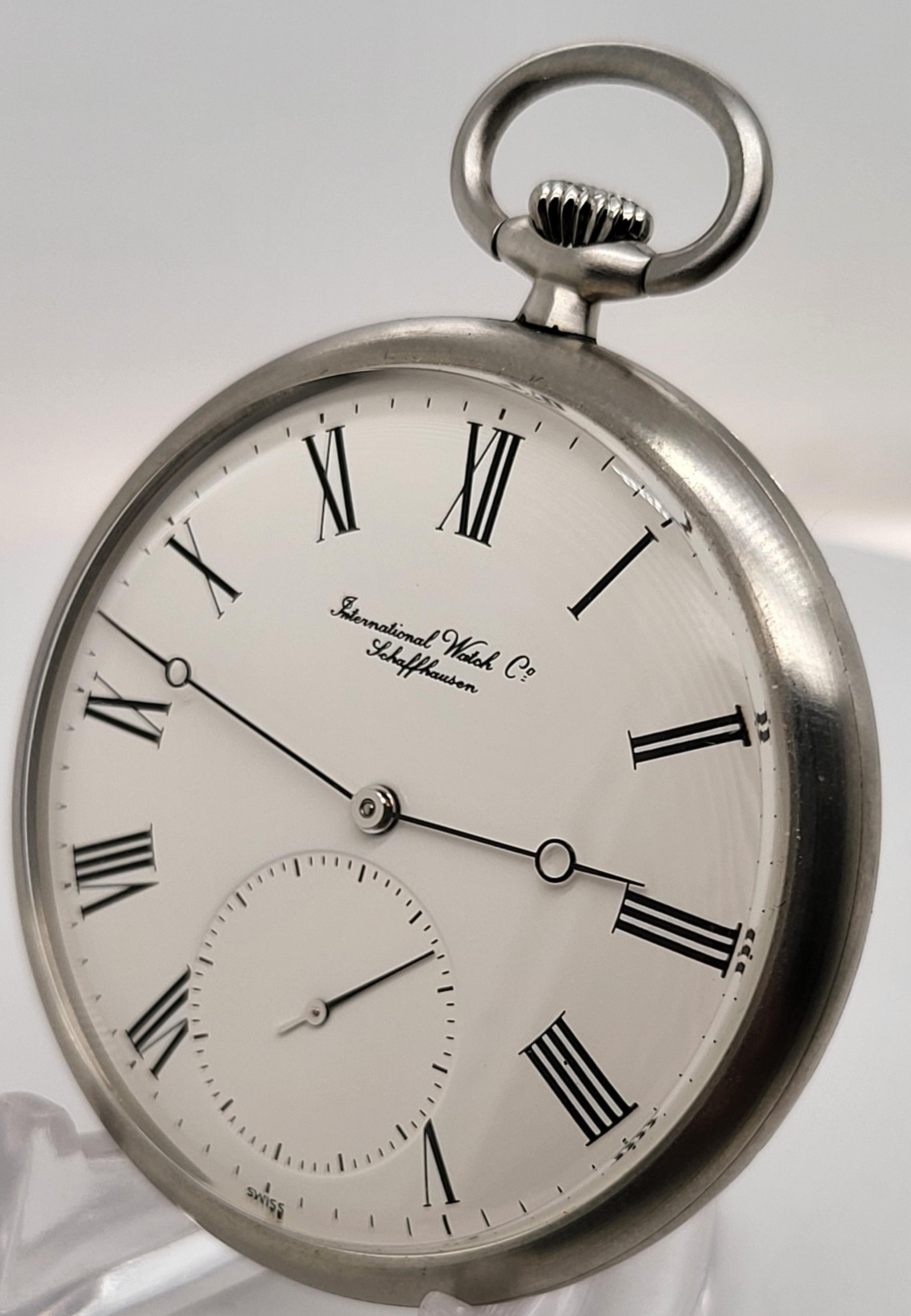 Iwc Pocket Watch Steel caliber 9720
Collectors Iwc mechanicalwith manual winding pocket watch.
In like new condition.Amazing
Movement ,extra high grade with fine swan neck regulation.